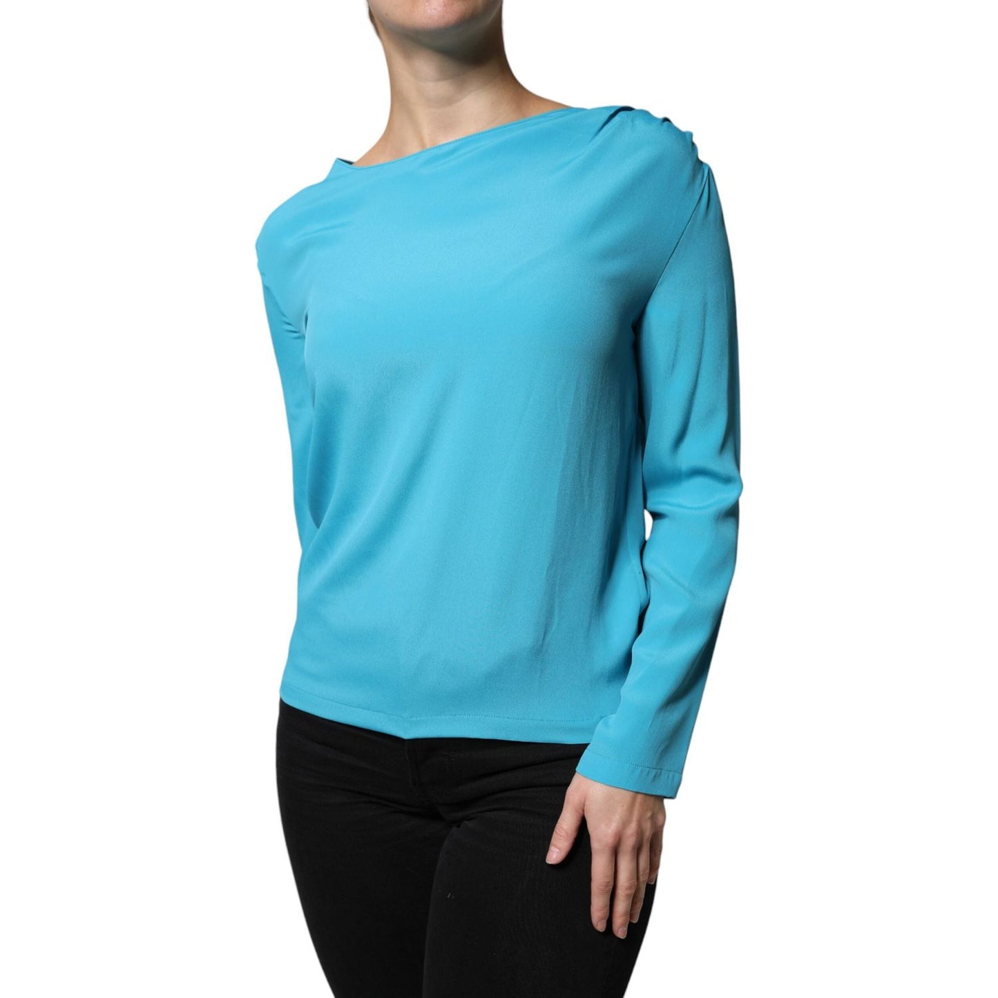 Boutique Moschino Blue Round Neckline Long Sleeves Blouse Top Boutique Moschino Medium Turquoise