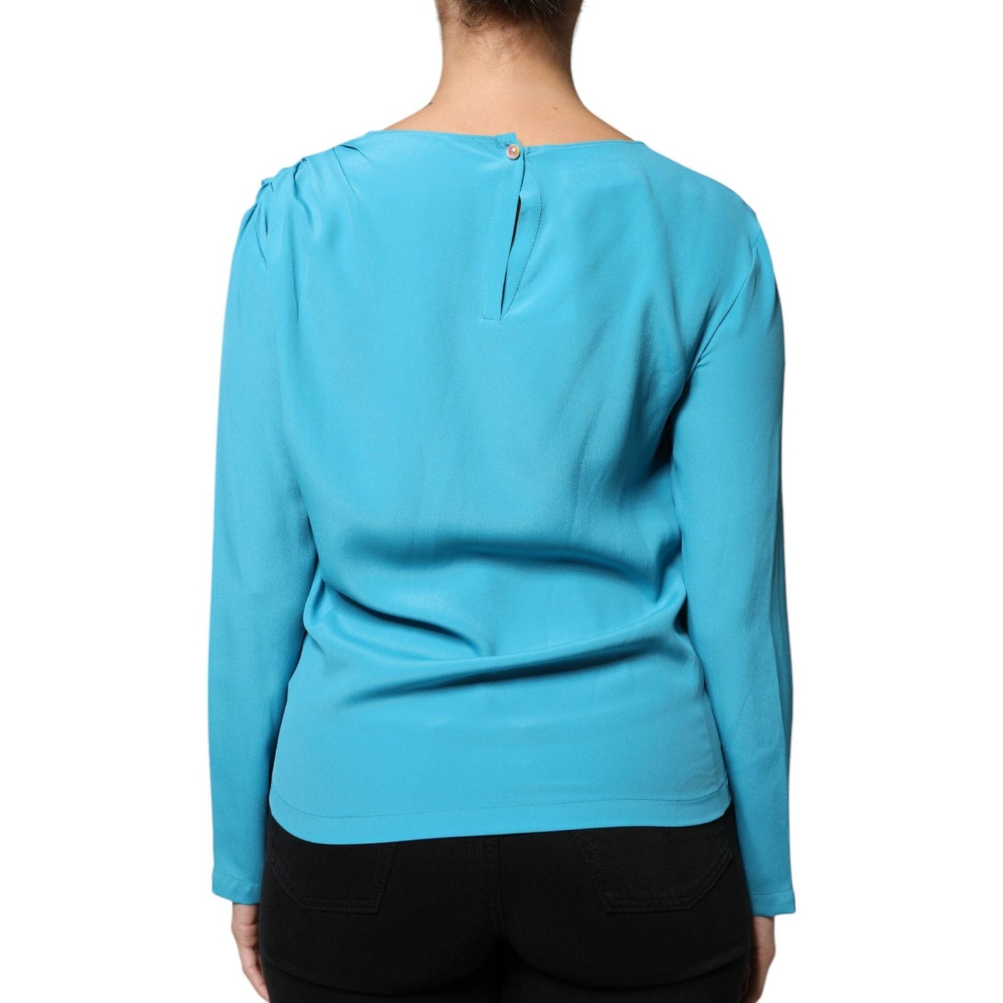Boutique Moschino Blue Round Neckline Long Sleeves Blouse Top Boutique Moschino Medium Turquoise