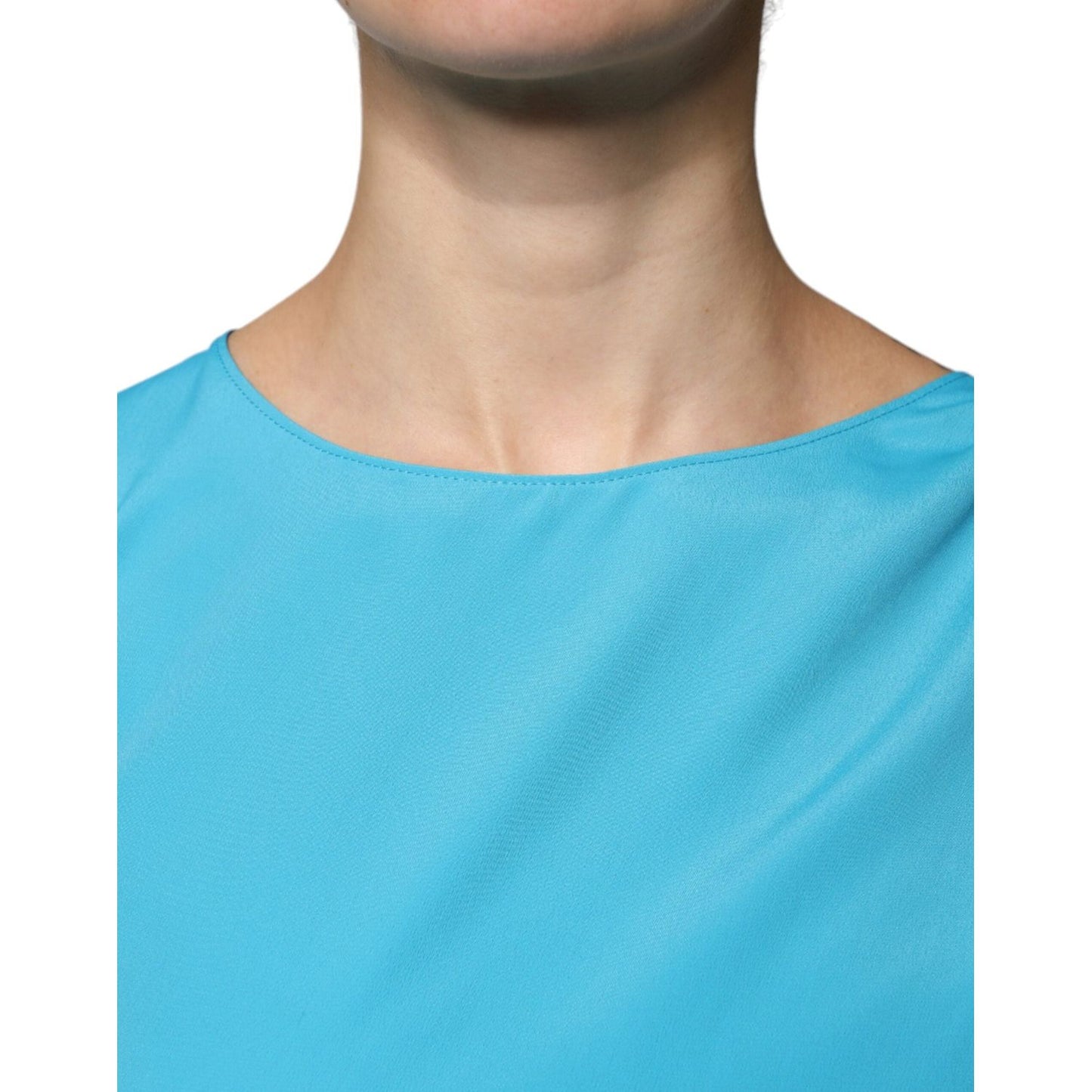 Boutique Moschino Blue Round Neckline Long Sleeves Blouse Top Boutique Moschino Medium Turquoise