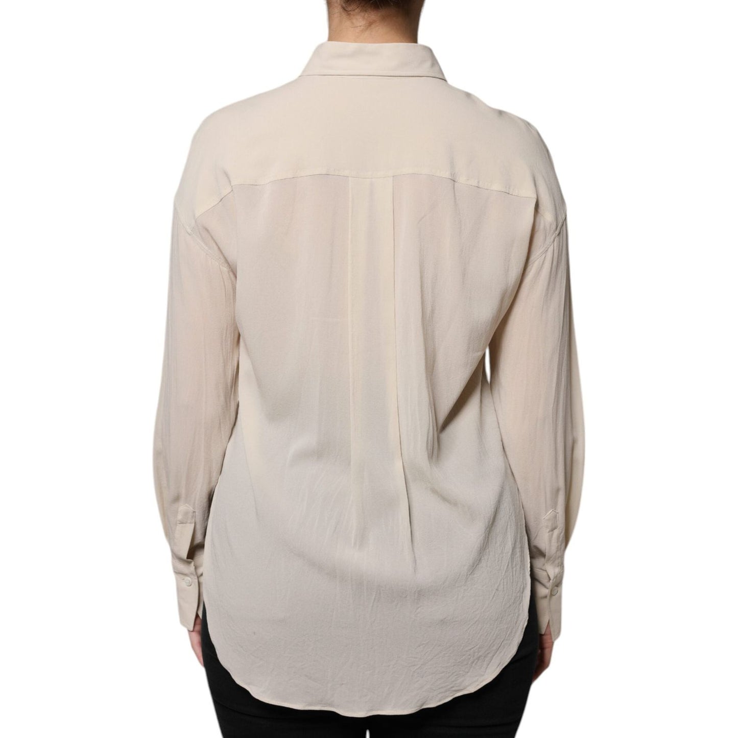 Brunello Cucinelli Beige Silk Blend Collared Button Down Top Brunello Cucinelli Gray