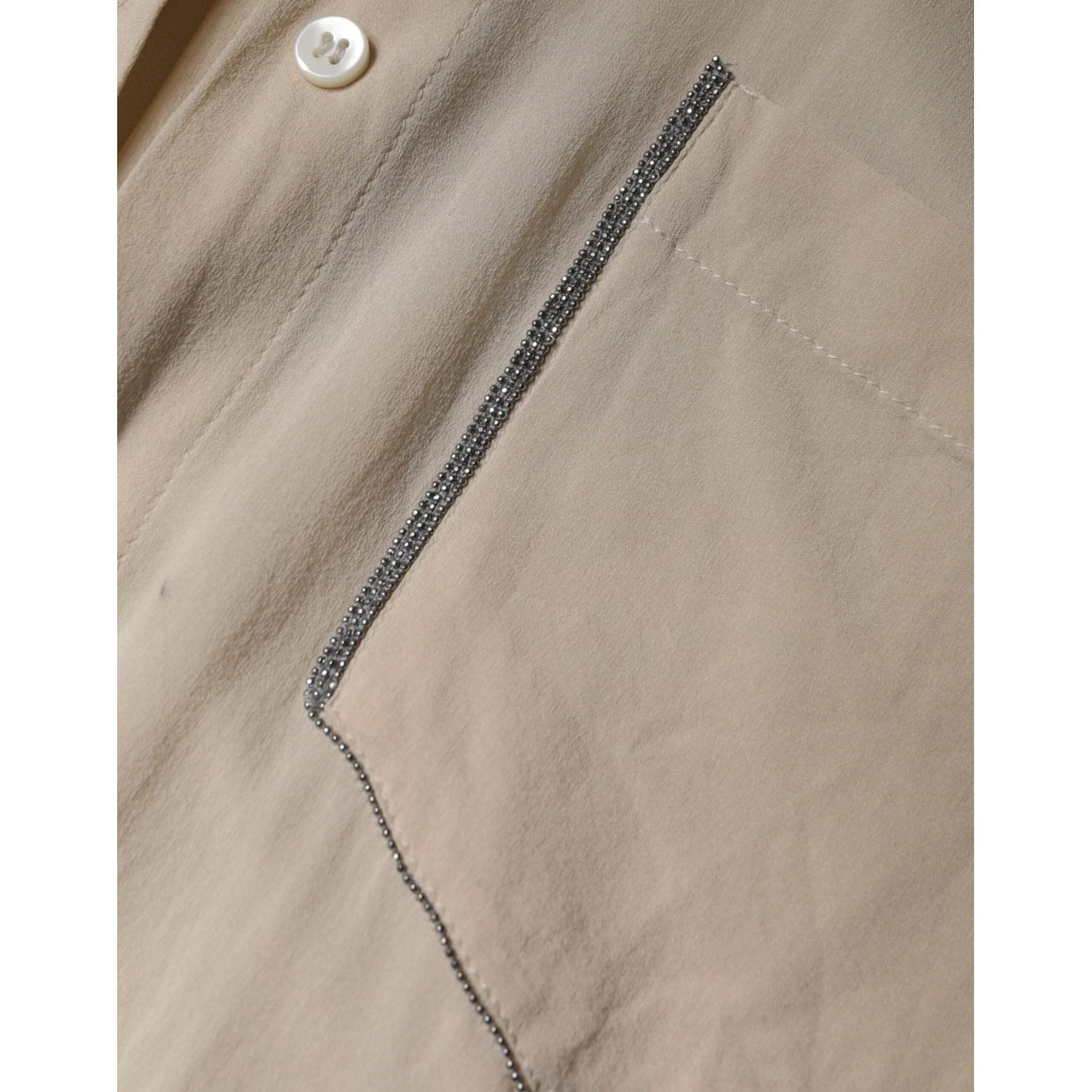 Brunello Cucinelli Beige Silk Blend Collared Button Down Top Brunello Cucinelli Rosy Brown