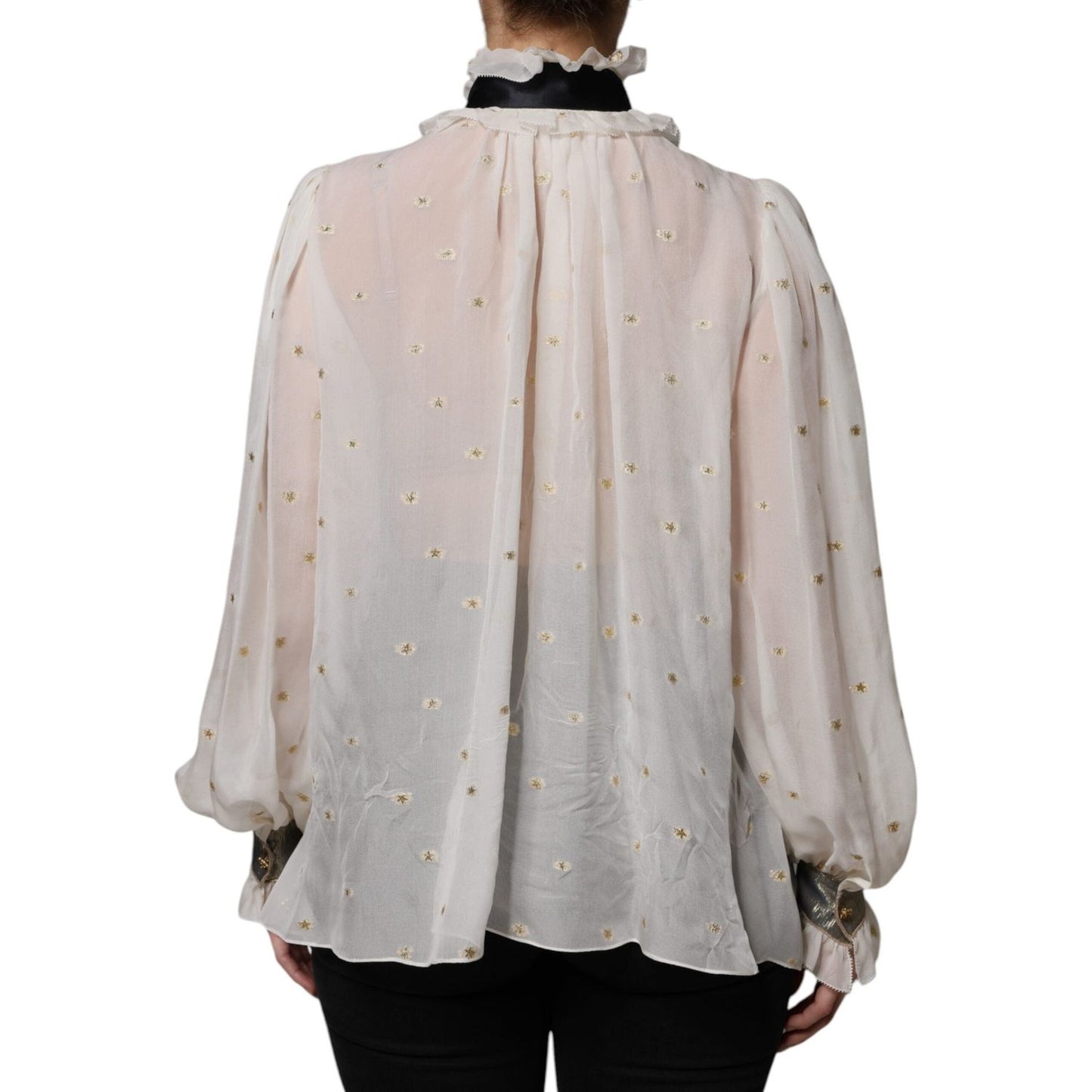 Dolce & Gabbana Off White Silk Blend Ascot Collar Blouse Top Dolce & Gabbana Gray