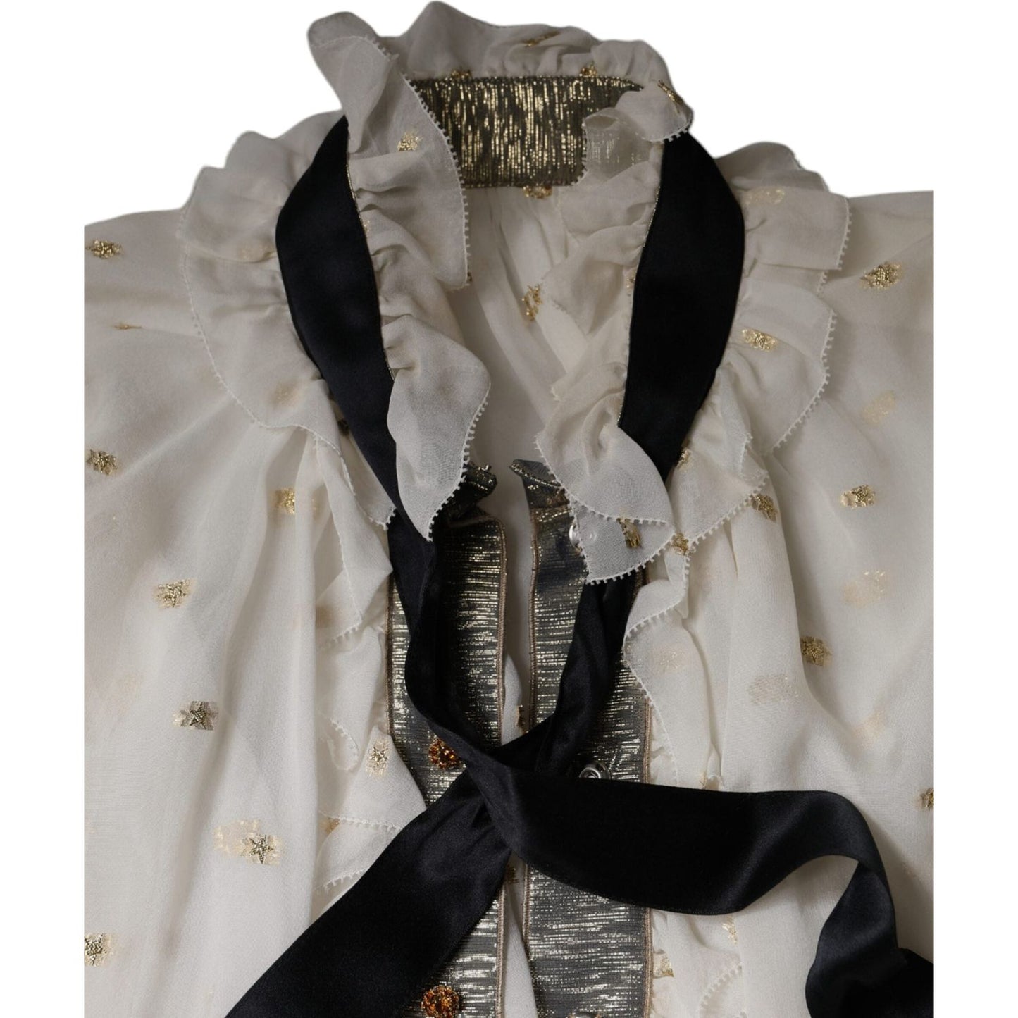Dolce & Gabbana Off White Silk Blend Ascot Collar Blouse Top Dolce & Gabbana Rosy Brown