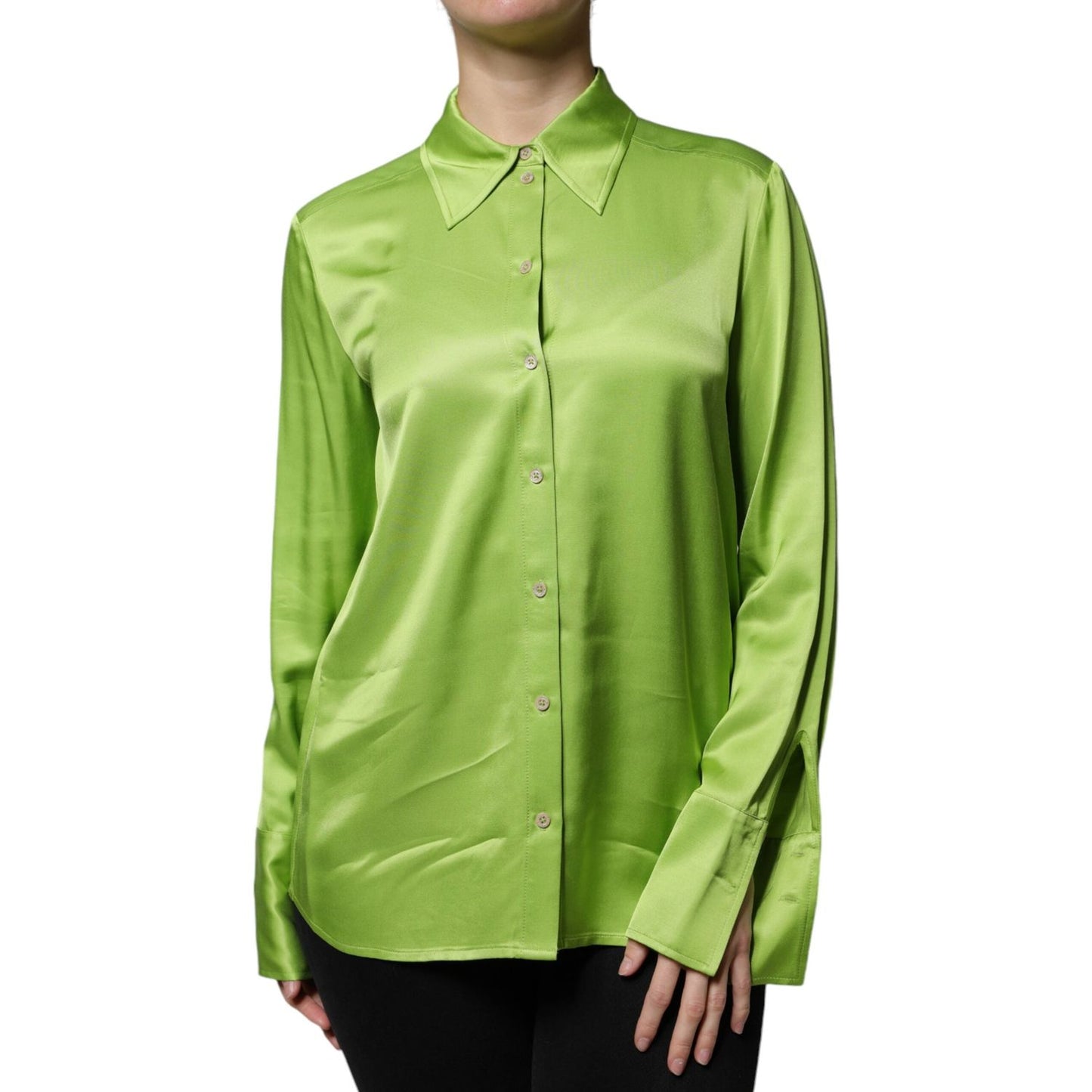 Patrizia Pepe Green Viscose Long Sleeves Collared Blouse Top Patrizia Pepe Yellow Green