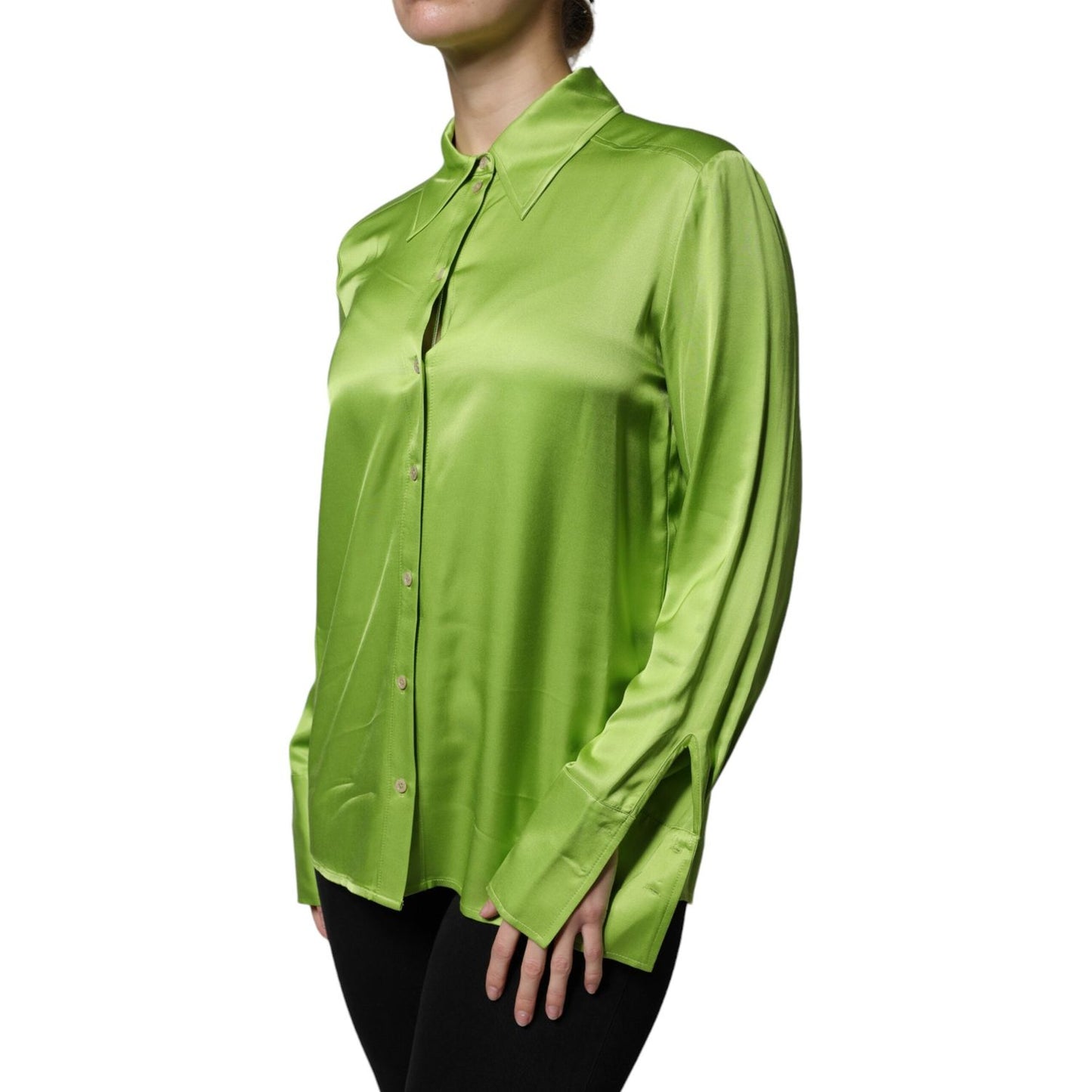Patrizia Pepe Green Viscose Long Sleeves Collared Blouse Top Patrizia Pepe Yellow Green