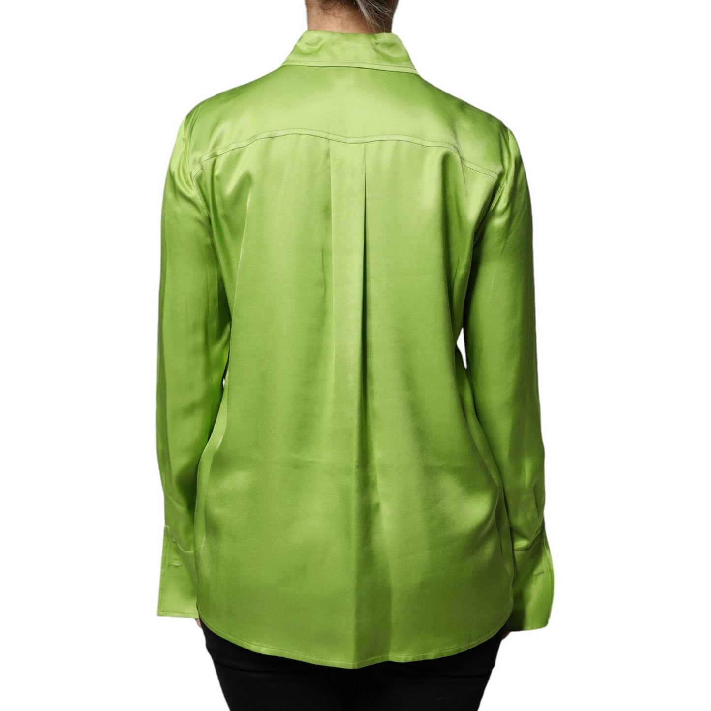 Patrizia Pepe Green Viscose Long Sleeves Collared Blouse Top Patrizia Pepe Yellow Green