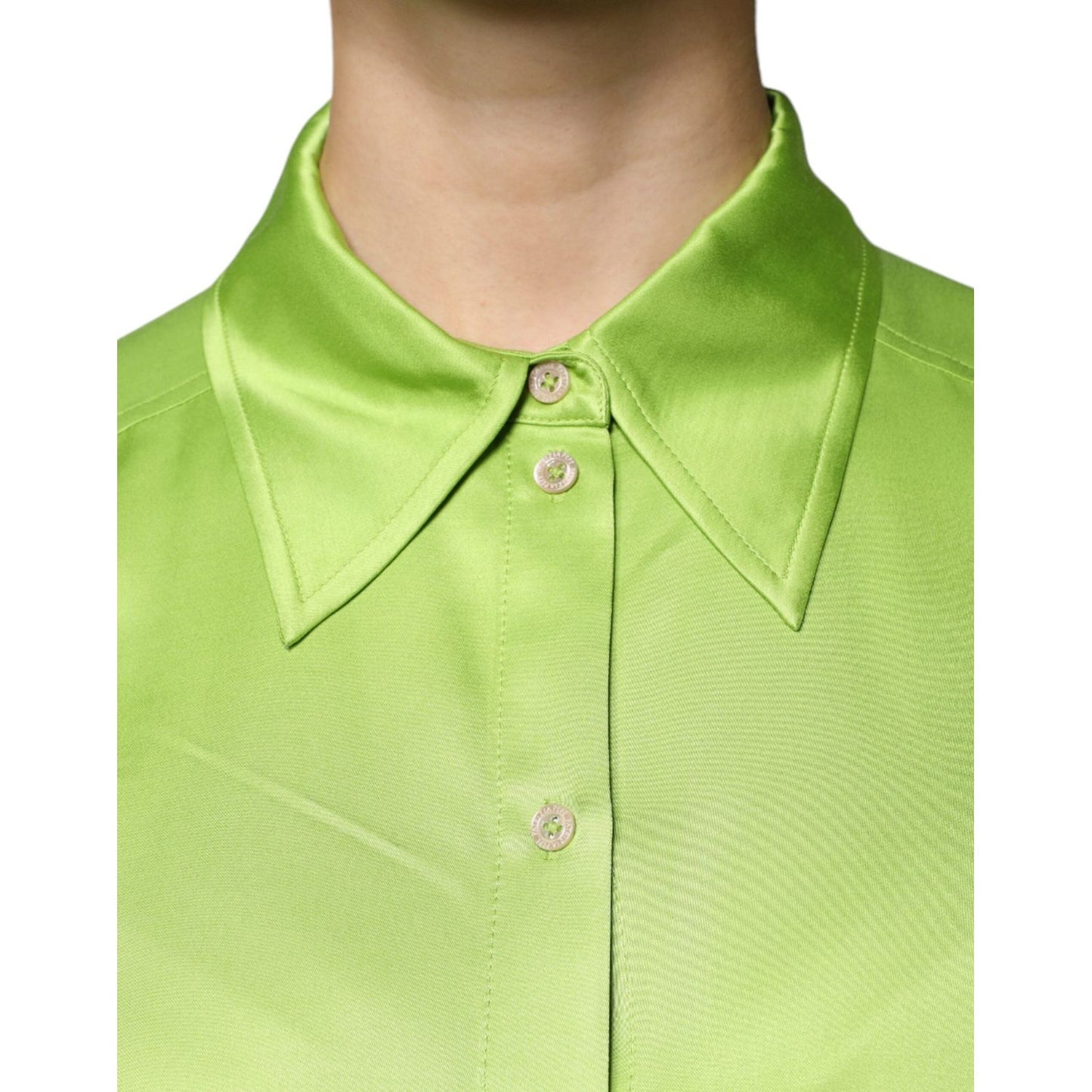 Patrizia Pepe Green Viscose Long Sleeves Collared Blouse Top Patrizia Pepe Dark Khaki