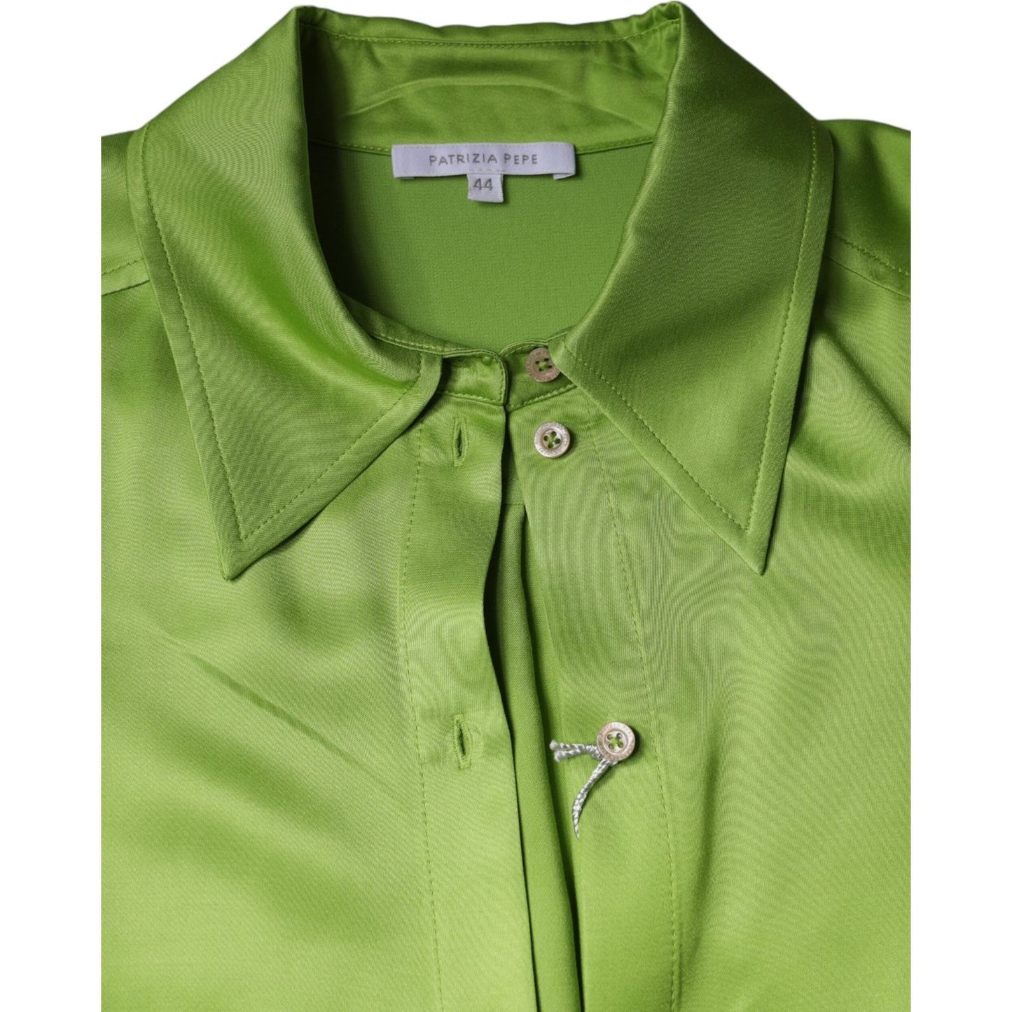Patrizia Pepe Green Viscose Long Sleeves Collared Blouse Top Patrizia Pepe Olive Drab