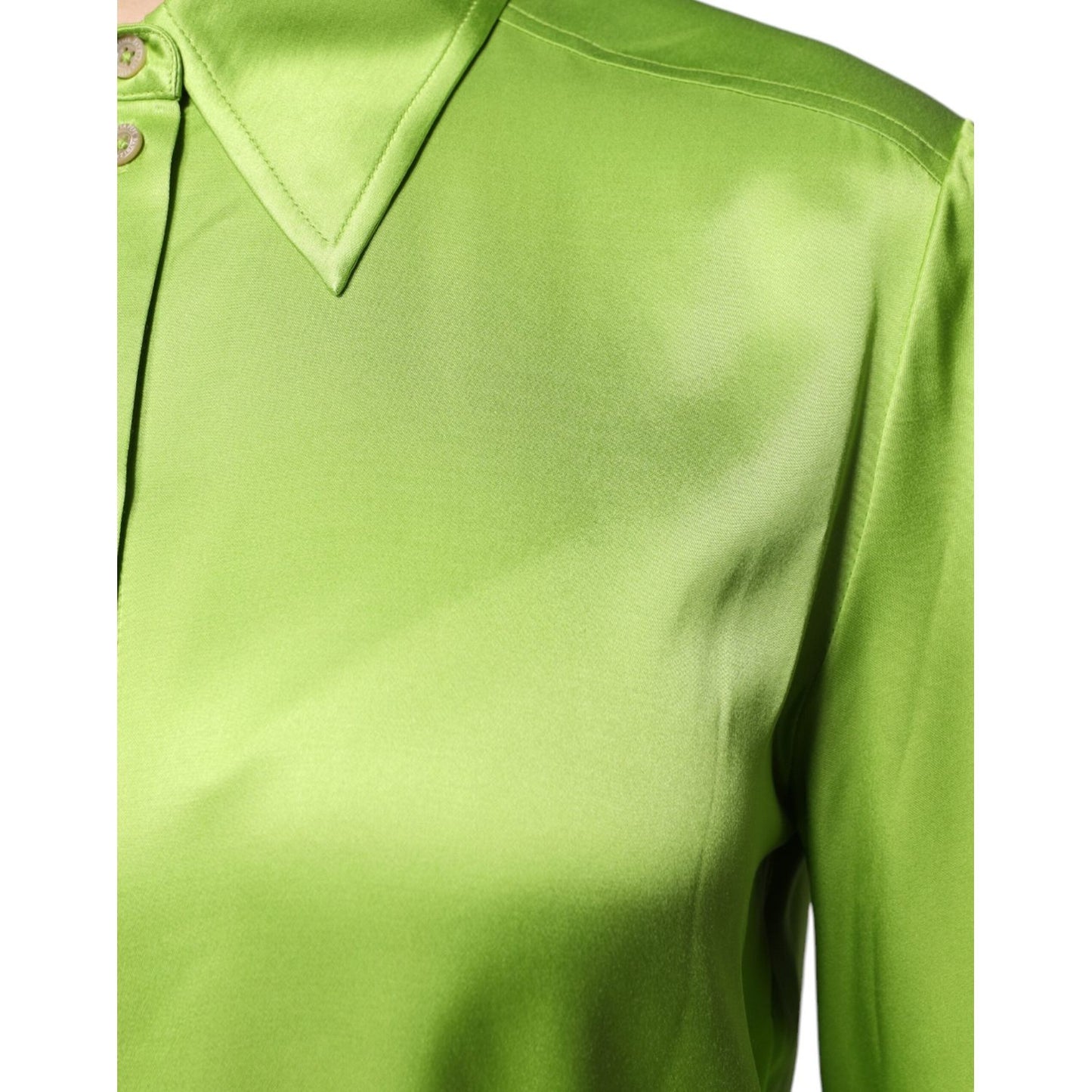 Patrizia Pepe Green Viscose Long Sleeves Collared Blouse Top Patrizia Pepe Dark Khaki