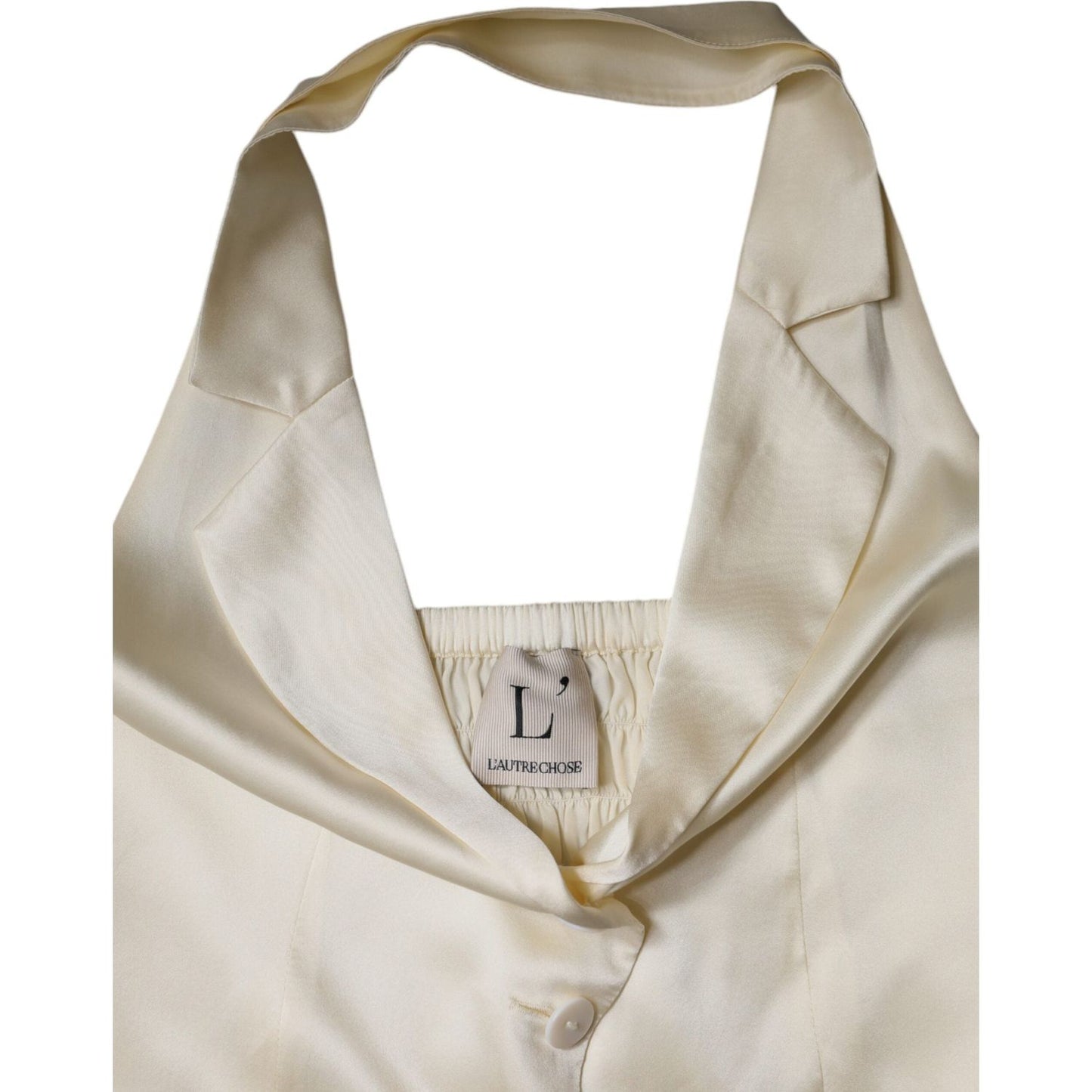 L'Autre Chose Off White Silk Sleeveless Buttoned Halter Top L'Autre Chose Gray