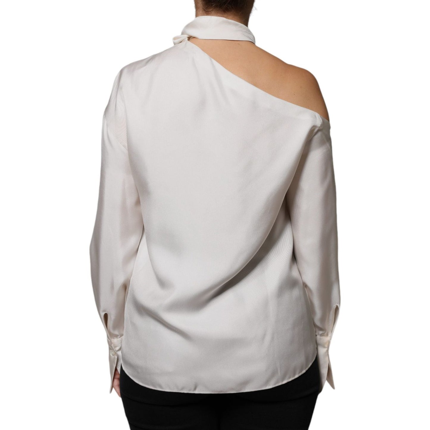 Brunello Cucinelli Beige Silk Ascot Collared Long Sleeves Top Brunello Cucinelli Gray