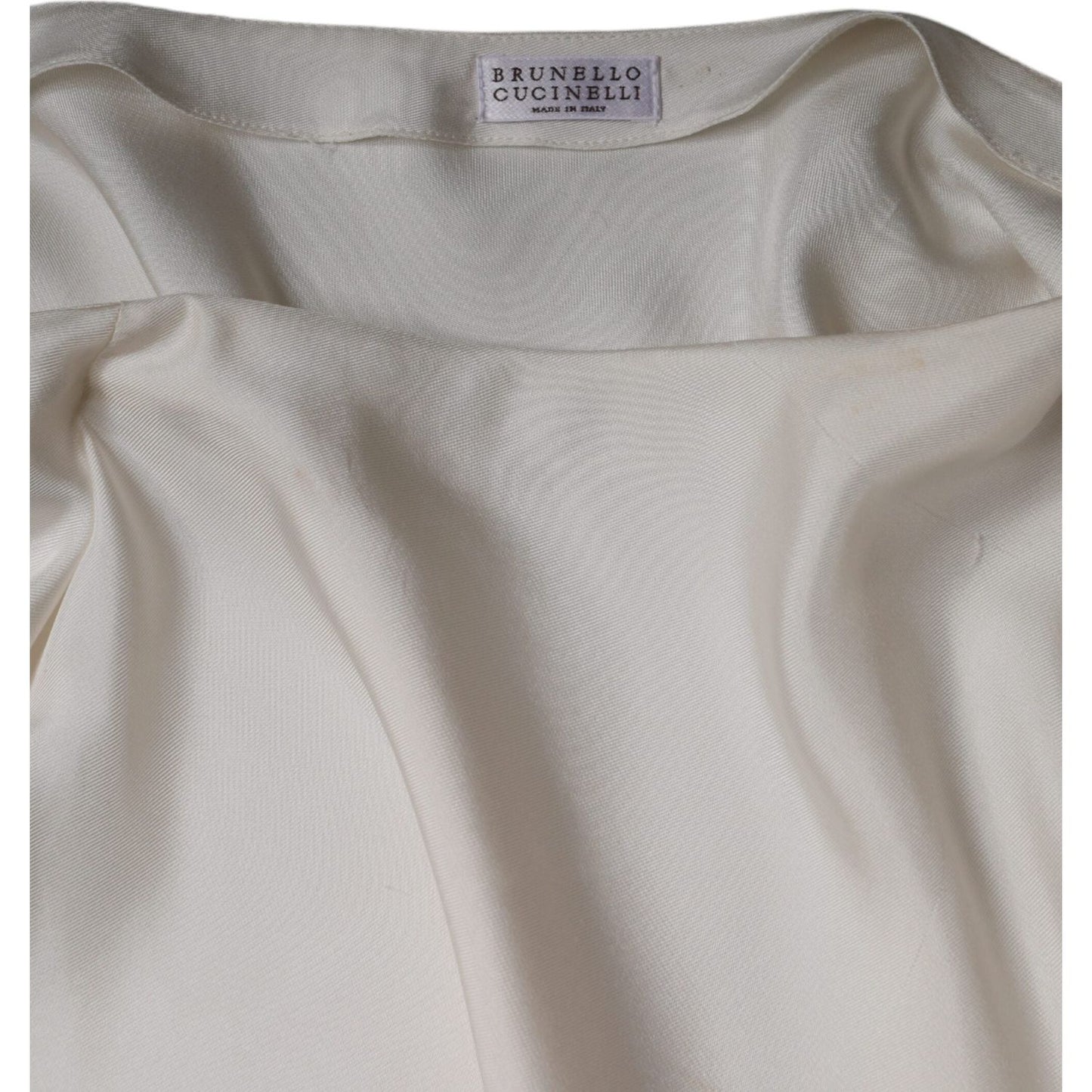 Brunello Cucinelli Beige Silk Ascot Collared Long Sleeves Top Brunello Cucinelli Dark Gray