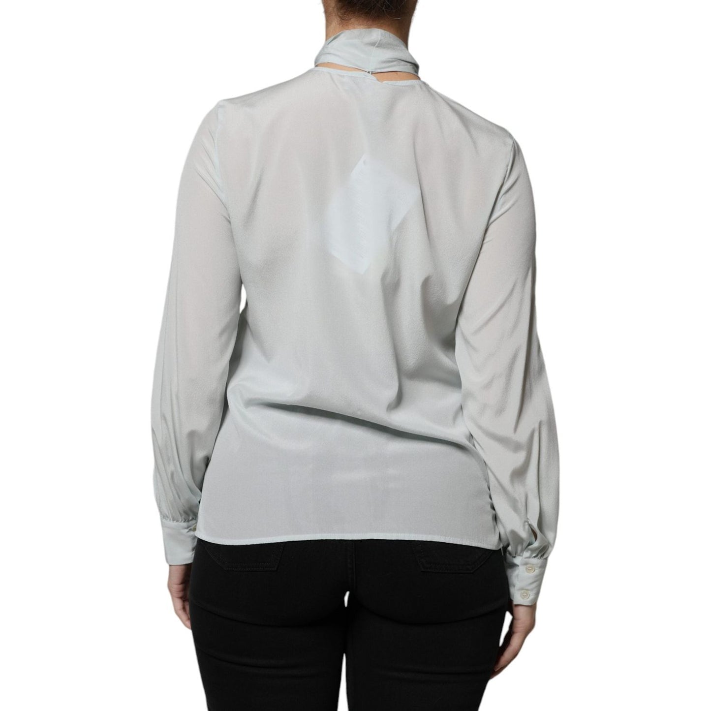 Ballantyne Light Blue Silk Ascot Collared Long Sleeves Top Ballantyne Gray