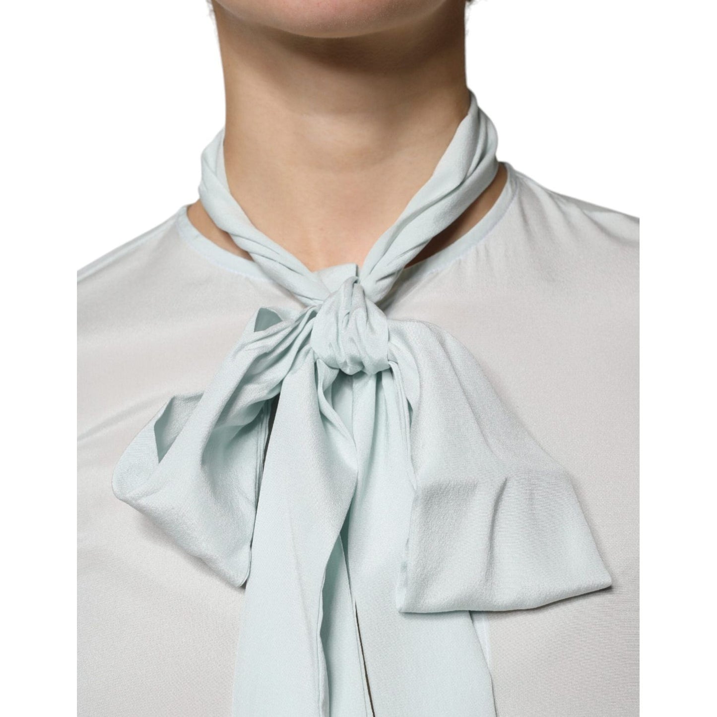 Ballantyne Light Blue Silk Ascot Collared Long Sleeves Top Ballantyne Light Gray