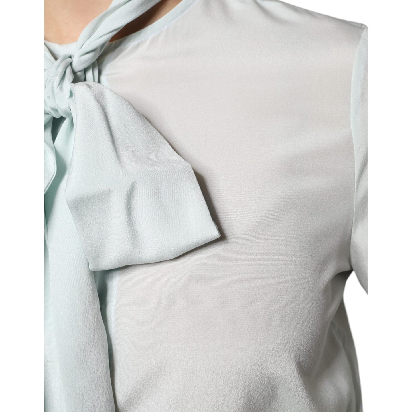 Ballantyne Light Blue Silk Ascot Collared Long Sleeves Top Ballantyne Light Gray