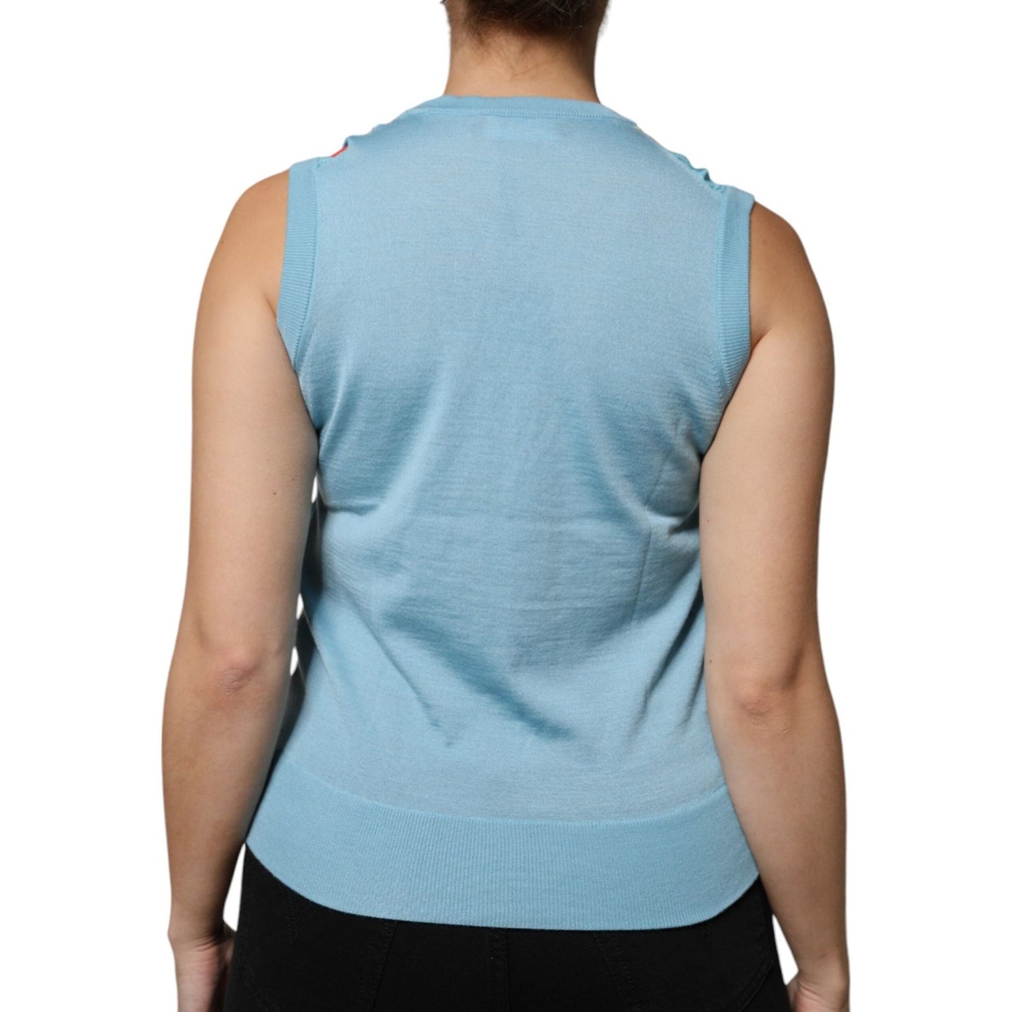 Dolce & Gabbana Blue Drawing Cashmere Sleeveless Tank Top Dolce & Gabbana Dark Gray