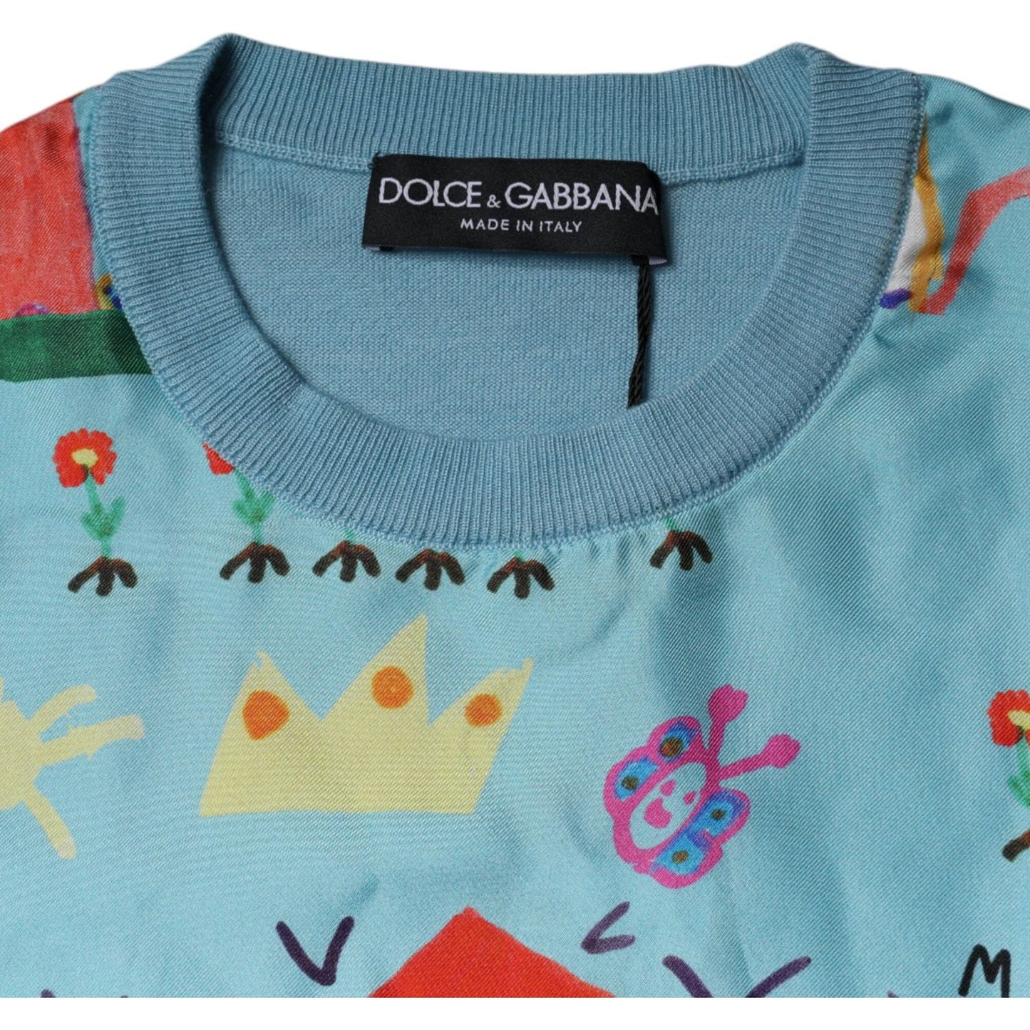 Dolce & Gabbana Blue Drawing Cashmere Sleeveless Tank Top Dolce & Gabbana Cadet Blue