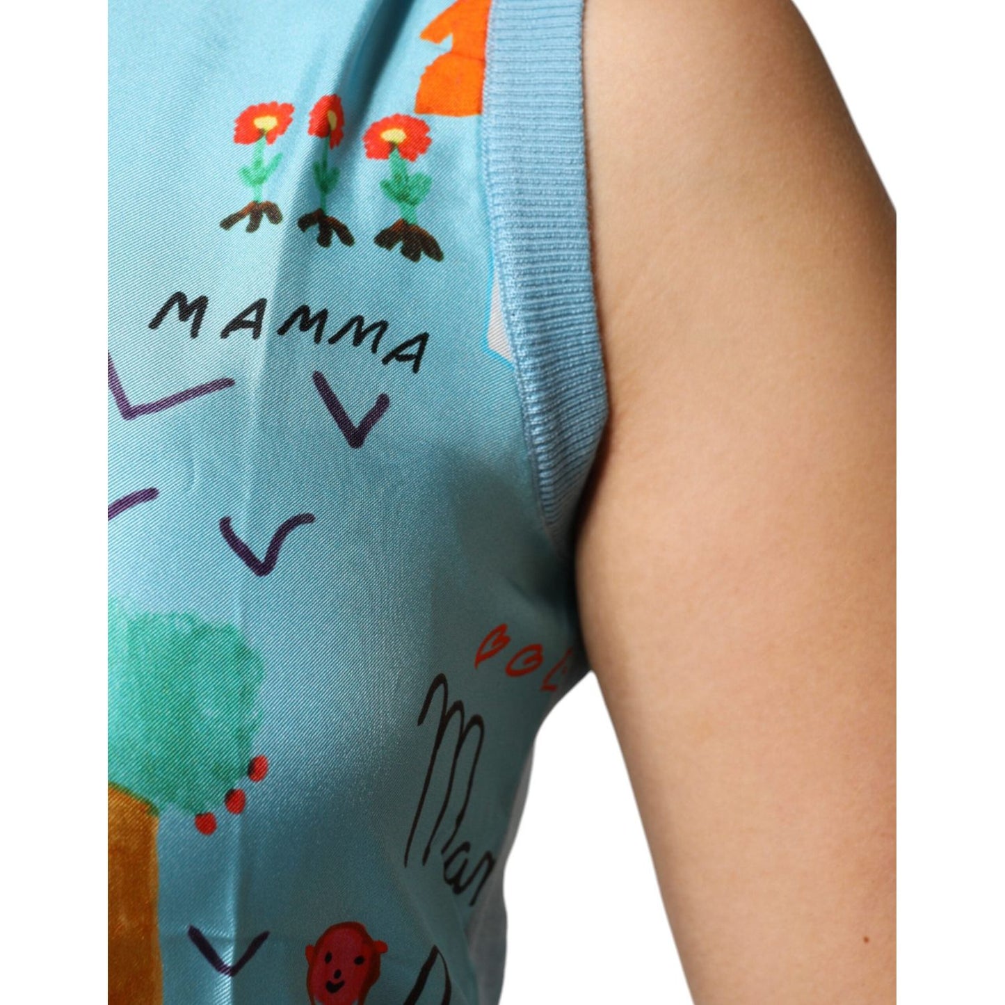 Dolce & Gabbana Blue Drawing Cashmere Sleeveless Tank Top Dolce & Gabbana Dark Gray