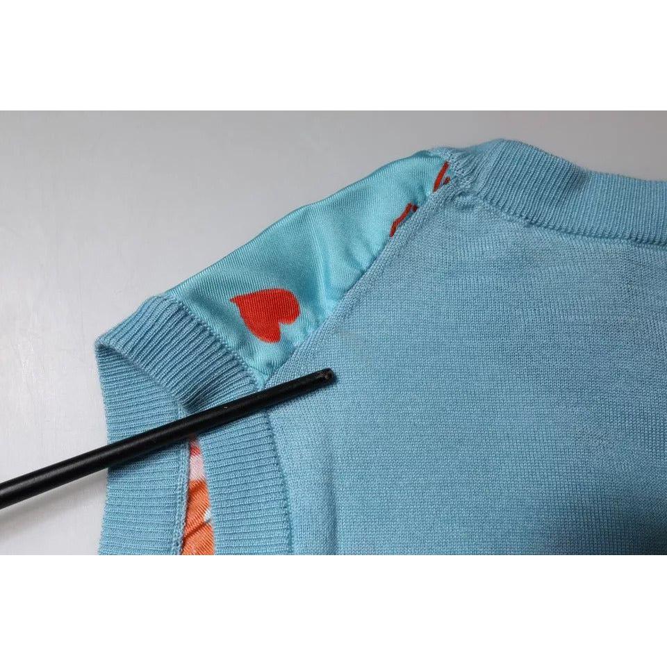 Dolce & Gabbana Blue Drawing Cashmere Sleeveless Tank Top Dolce & Gabbana Cadet Blue