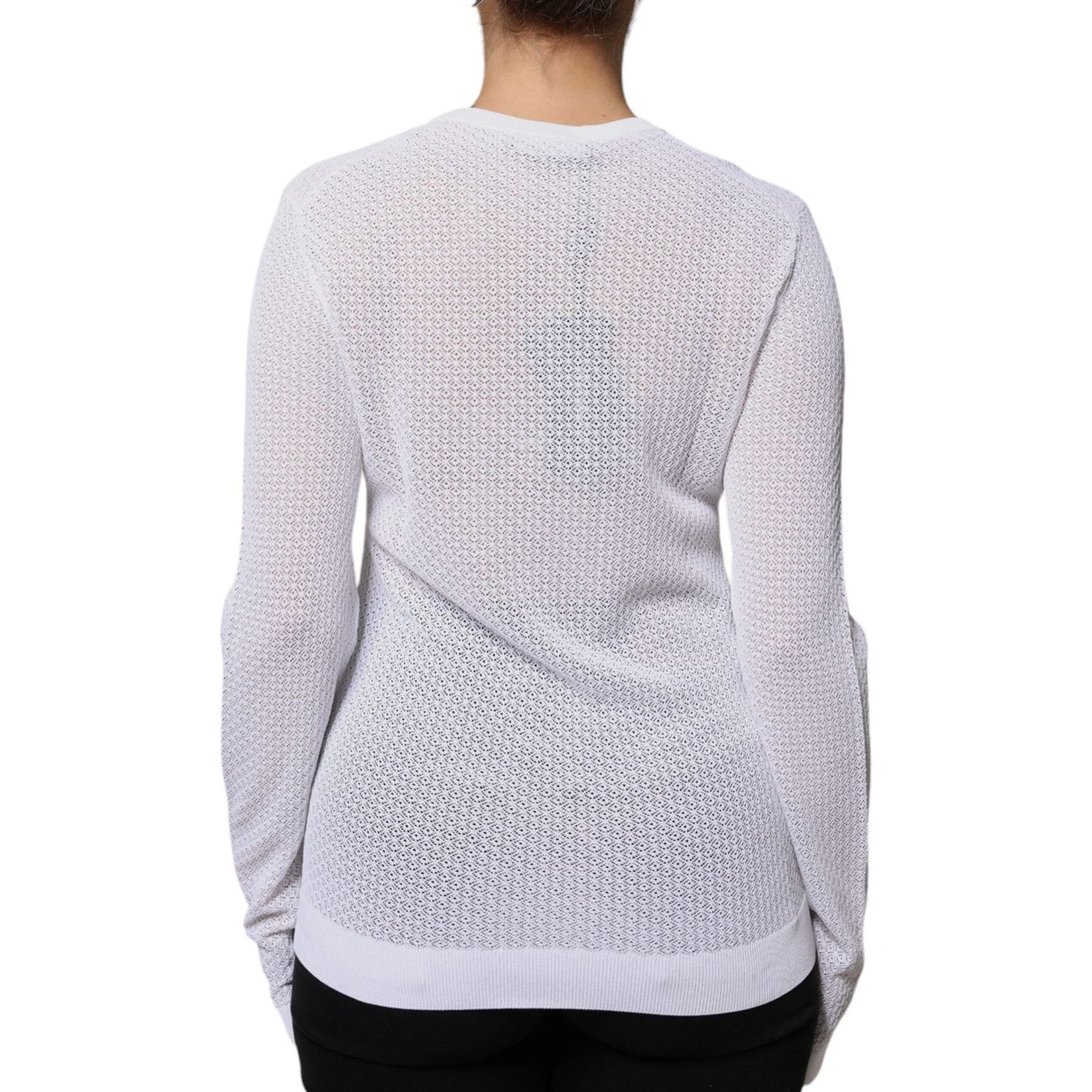 Dolce & Gabbana White Mesh See Through Long Sleeves Top Dolce & Gabbana Light Gray