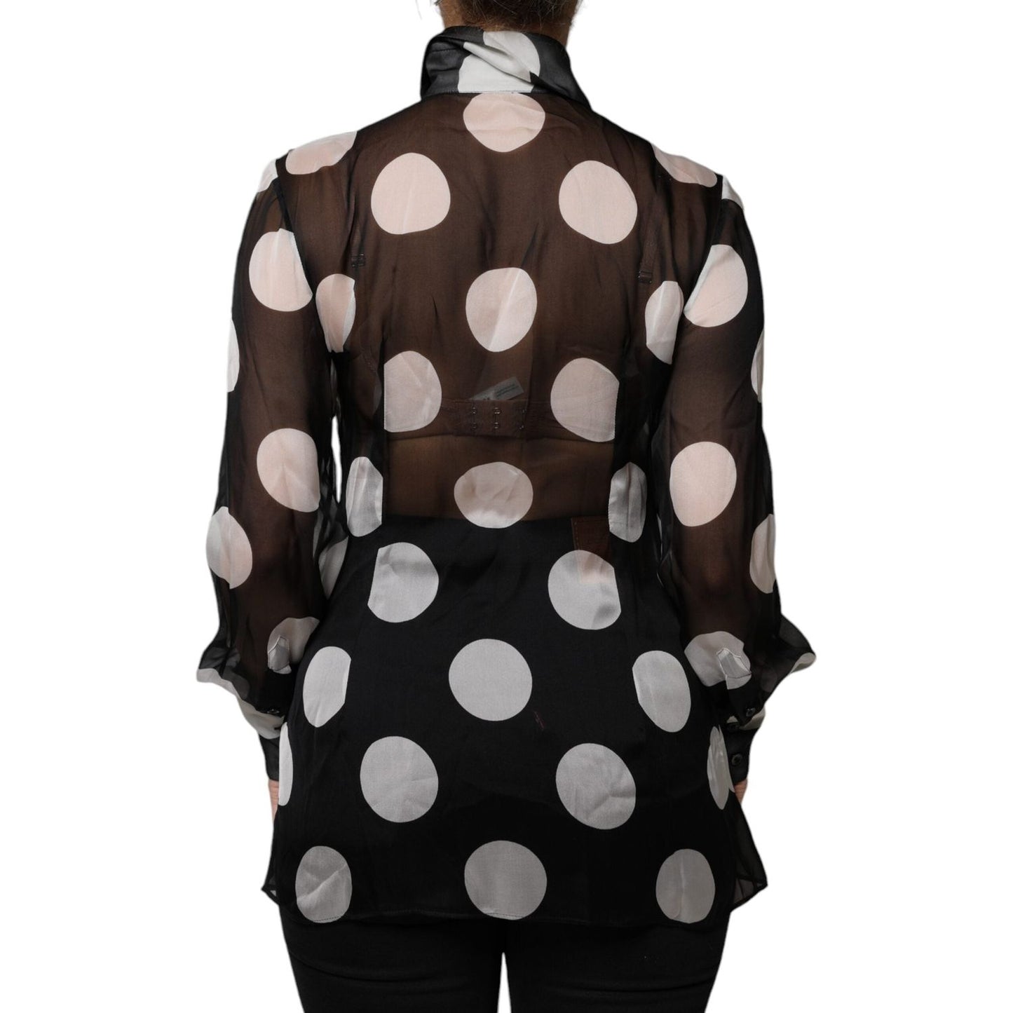 Dolce & Gabbana Black White Polka Dots Silk Long Sleeves Top Dolce & Gabbana Dark Gray