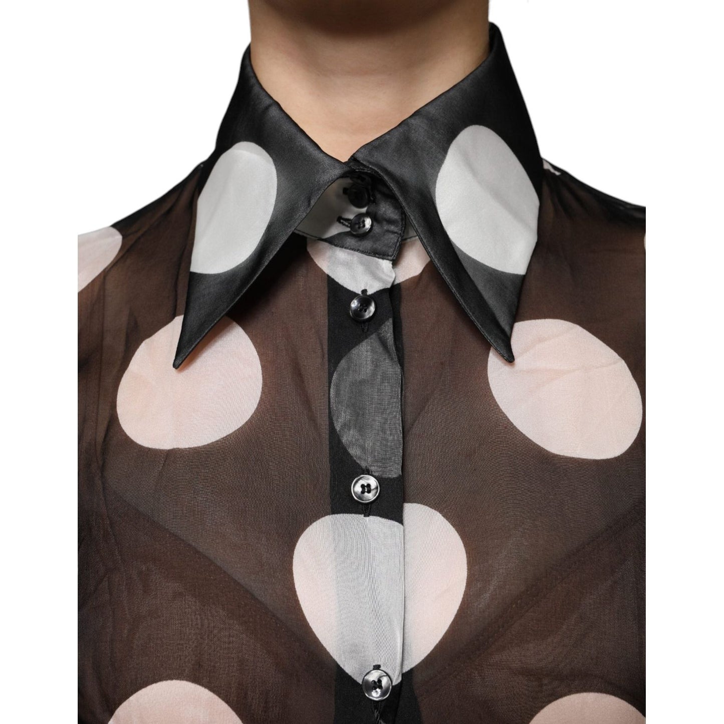 Dolce & Gabbana Black White Polka Dots Silk Long Sleeves Top Dolce & Gabbana Dark Slate Gray