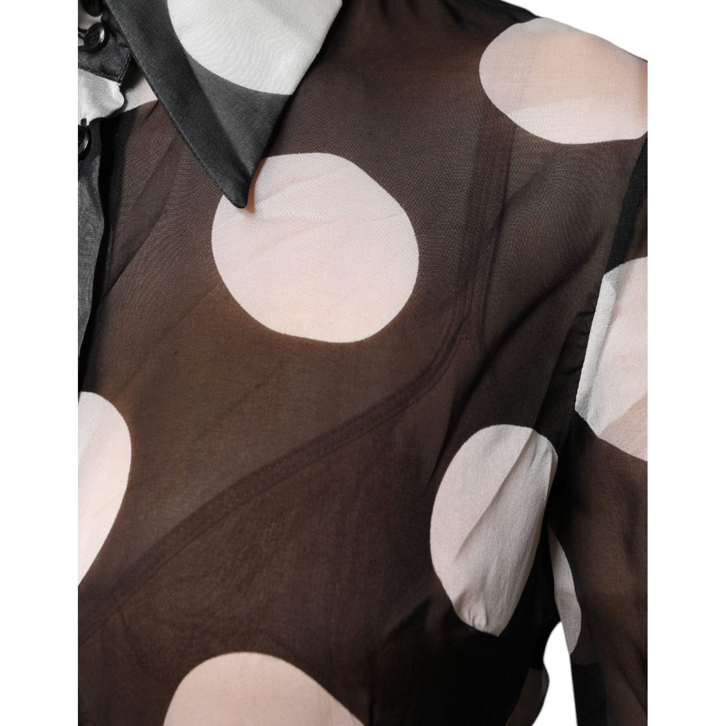 Dolce & Gabbana Black White Polka Dots Silk Long Sleeves Top Dolce & Gabbana Dark Slate Gray