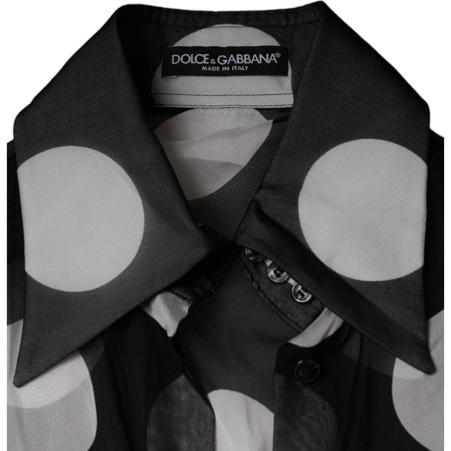 Dolce & Gabbana Black White Polka Dots Silk Long Sleeves Top Dolce & Gabbana Dark Gray