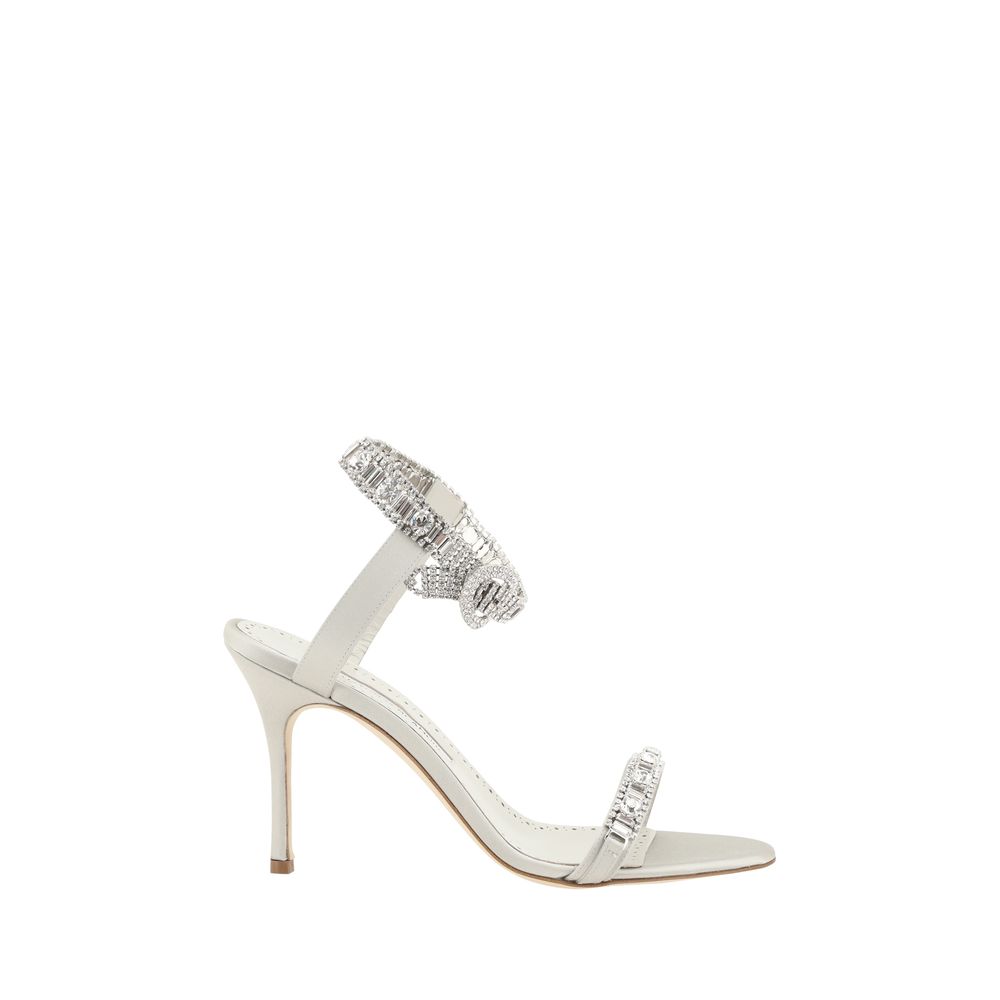Manolo Blahnik Asasan Satin Sandals Manolo Blahnik Light Gray