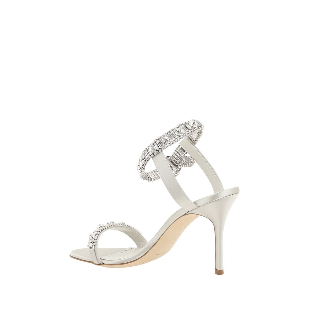 Manolo Blahnik Asasan Satin Sandals Manolo Blahnik Light Gray
