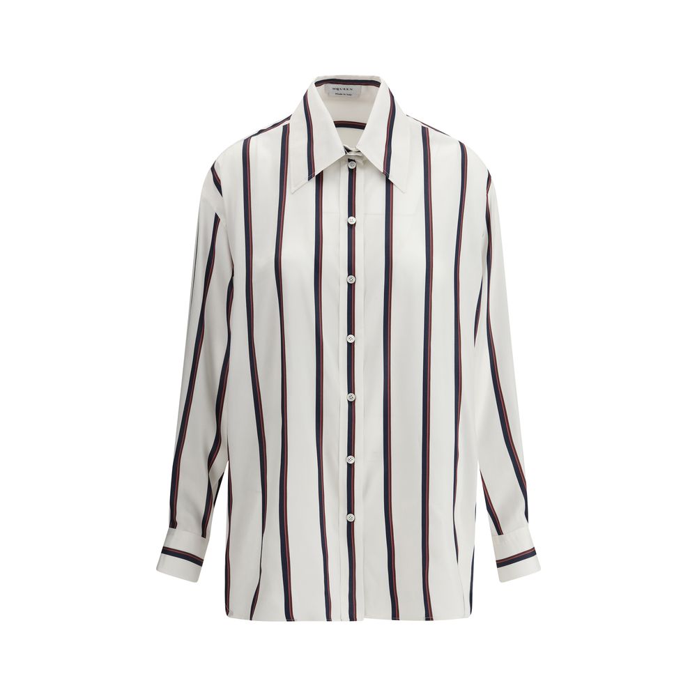 Alexander McQueen Silk Striped Shirt Alexander McQueen Light Gray
