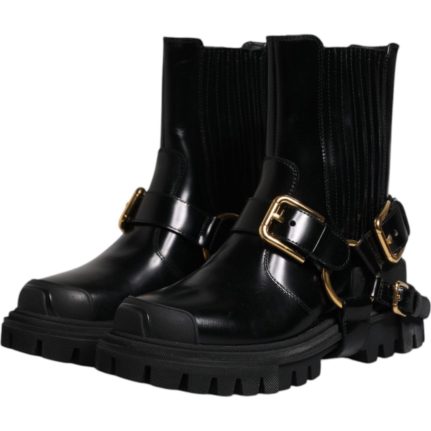 Dolce & Gabbana Black Leather Slip On Stretch Trekking Boots Shoes Dolce & Gabbana Black