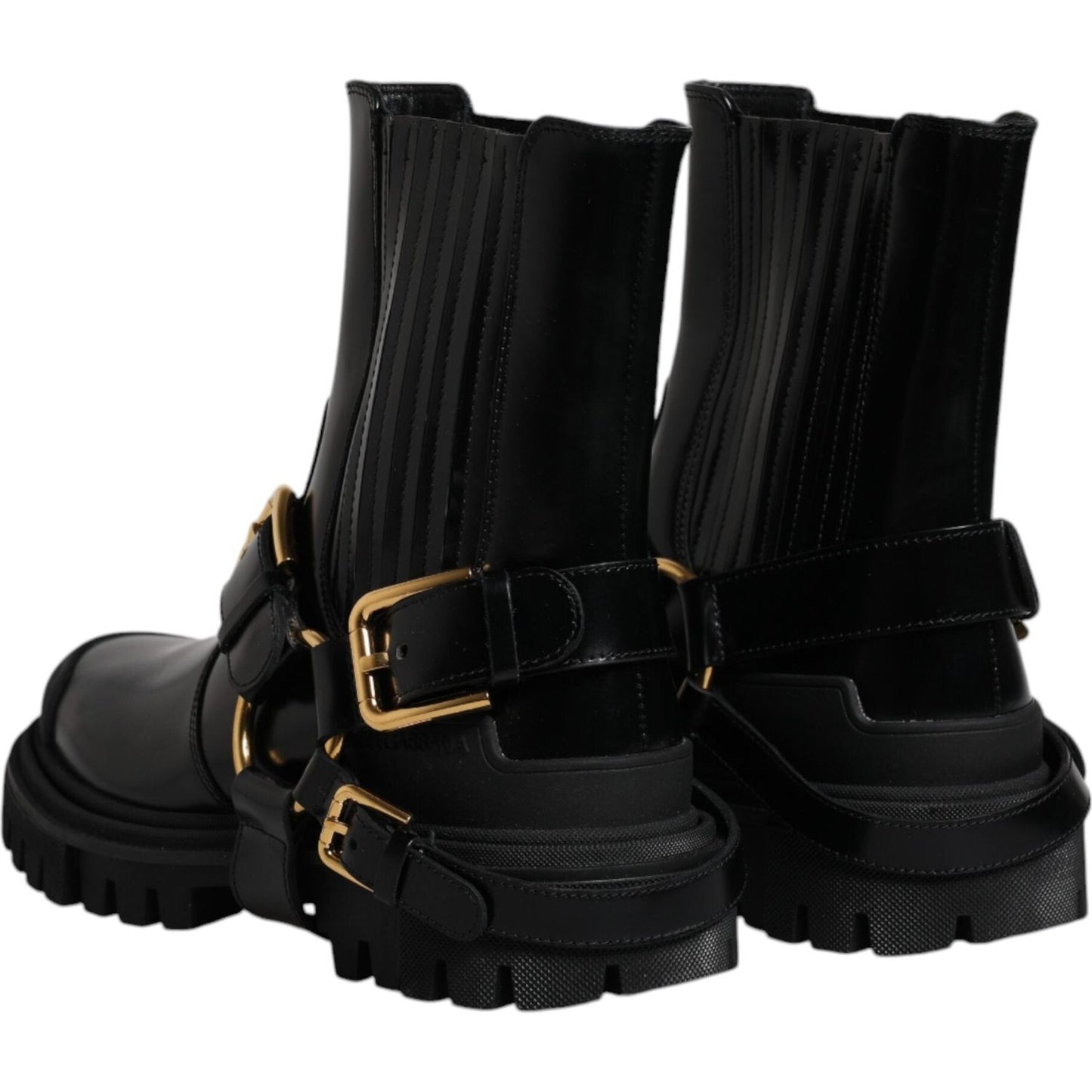 Dolce & Gabbana Black Leather Slip On Stretch Trekking Boots Shoes Dolce & Gabbana Black