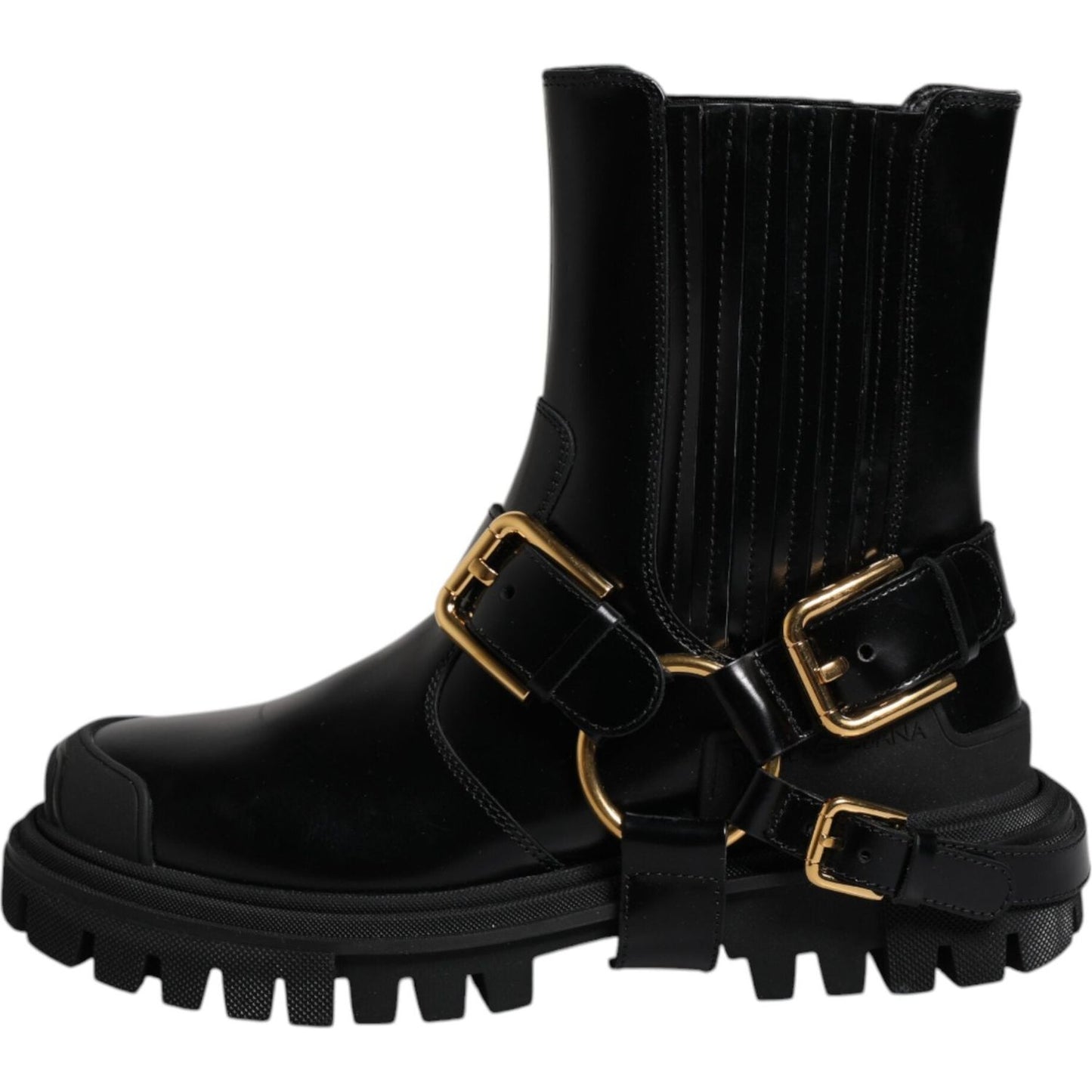 Dolce & Gabbana Black Leather Slip On Stretch Trekking Boots Shoes Dolce & Gabbana Black