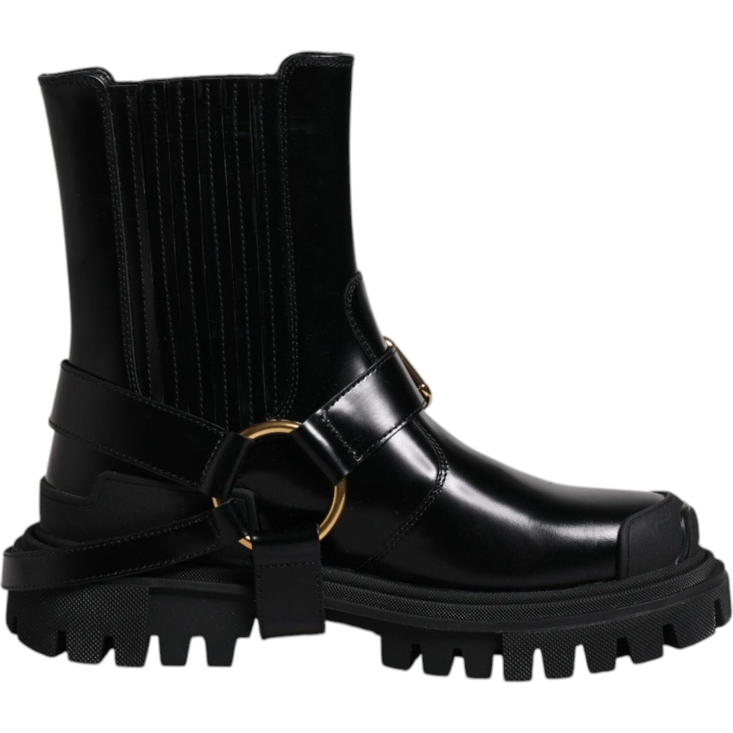 Dolce & Gabbana Black Leather Slip On Stretch Trekking Boots Shoes Dolce & Gabbana Black