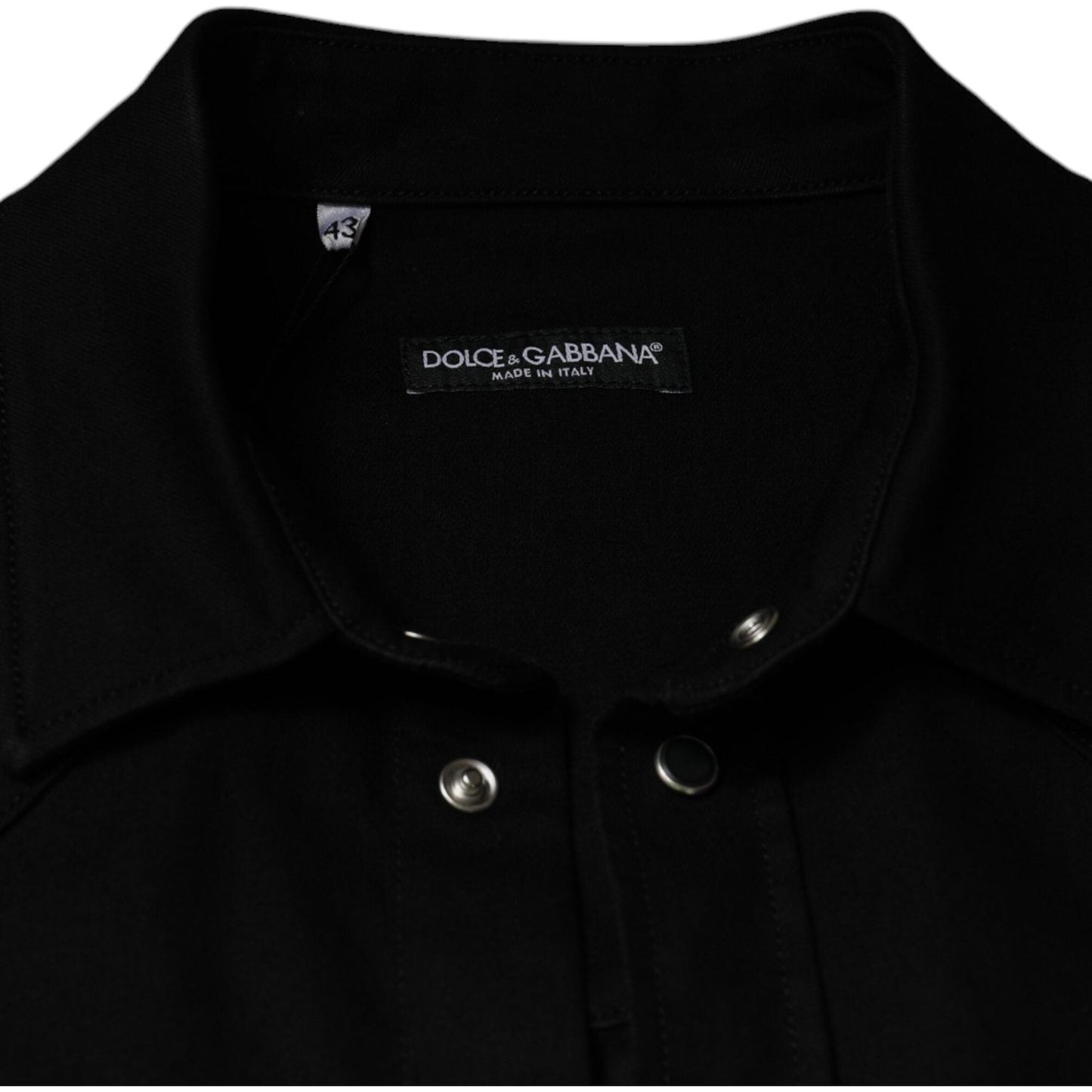 Dolce & Gabbana black cotton collared button down shirt with logo detail, front button closure, regular fit, made in Italy.