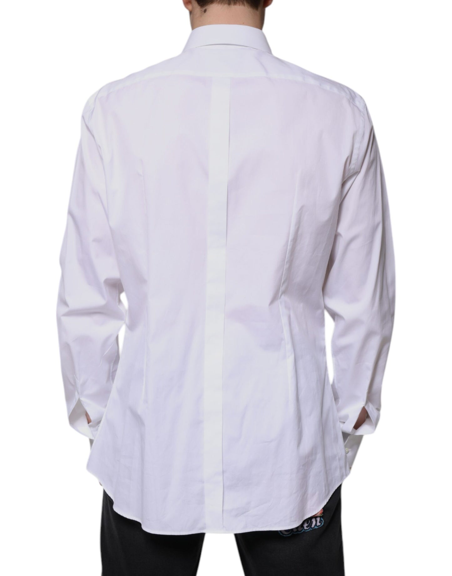 Dolce & Gabbana White Bib Cotton Poplin GOLD Formal Shirt Dolce & Gabbana Light Gray