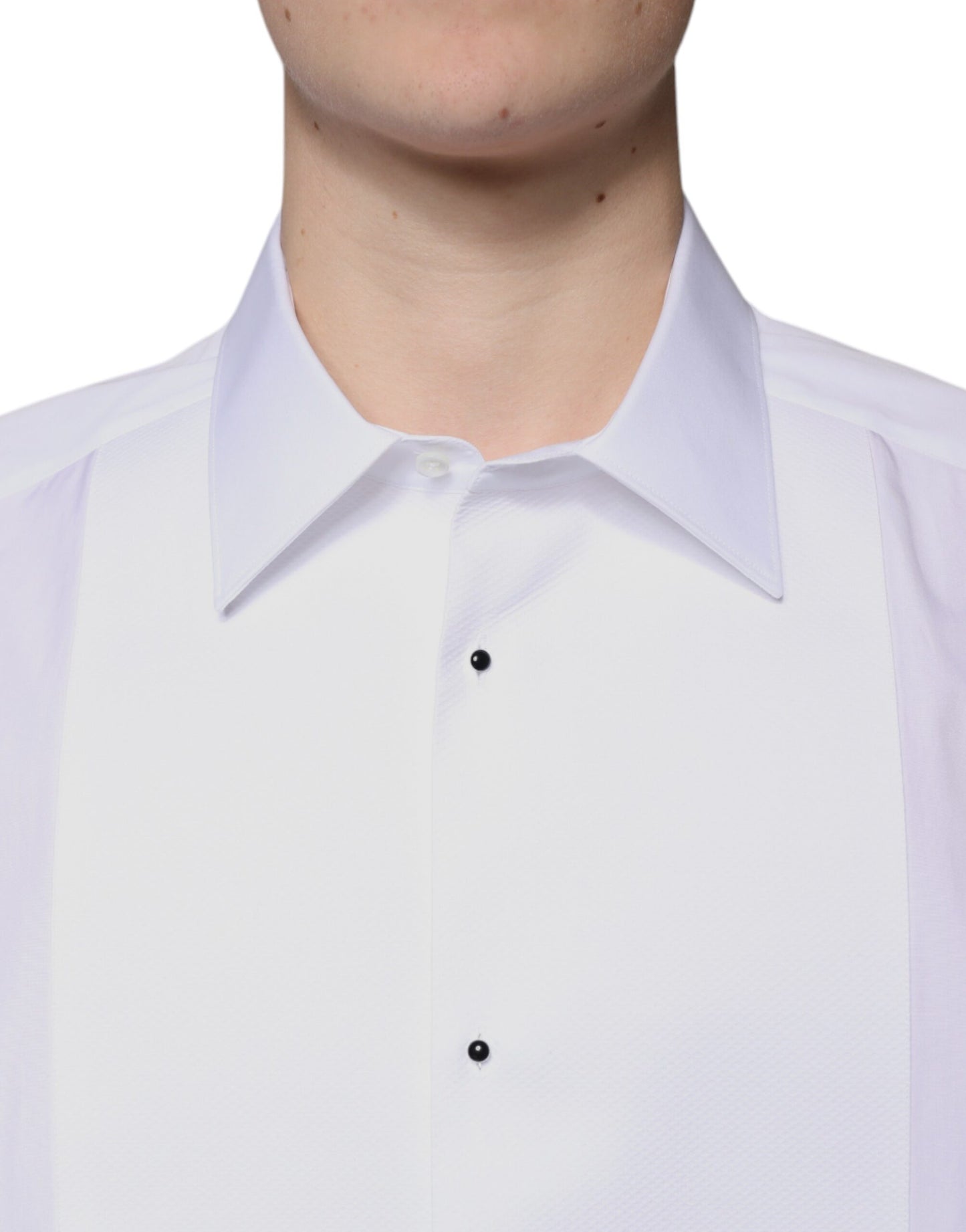 Dolce & Gabbana White Bib Cotton Poplin GOLD Formal Shirt Dolce & Gabbana Light Gray
