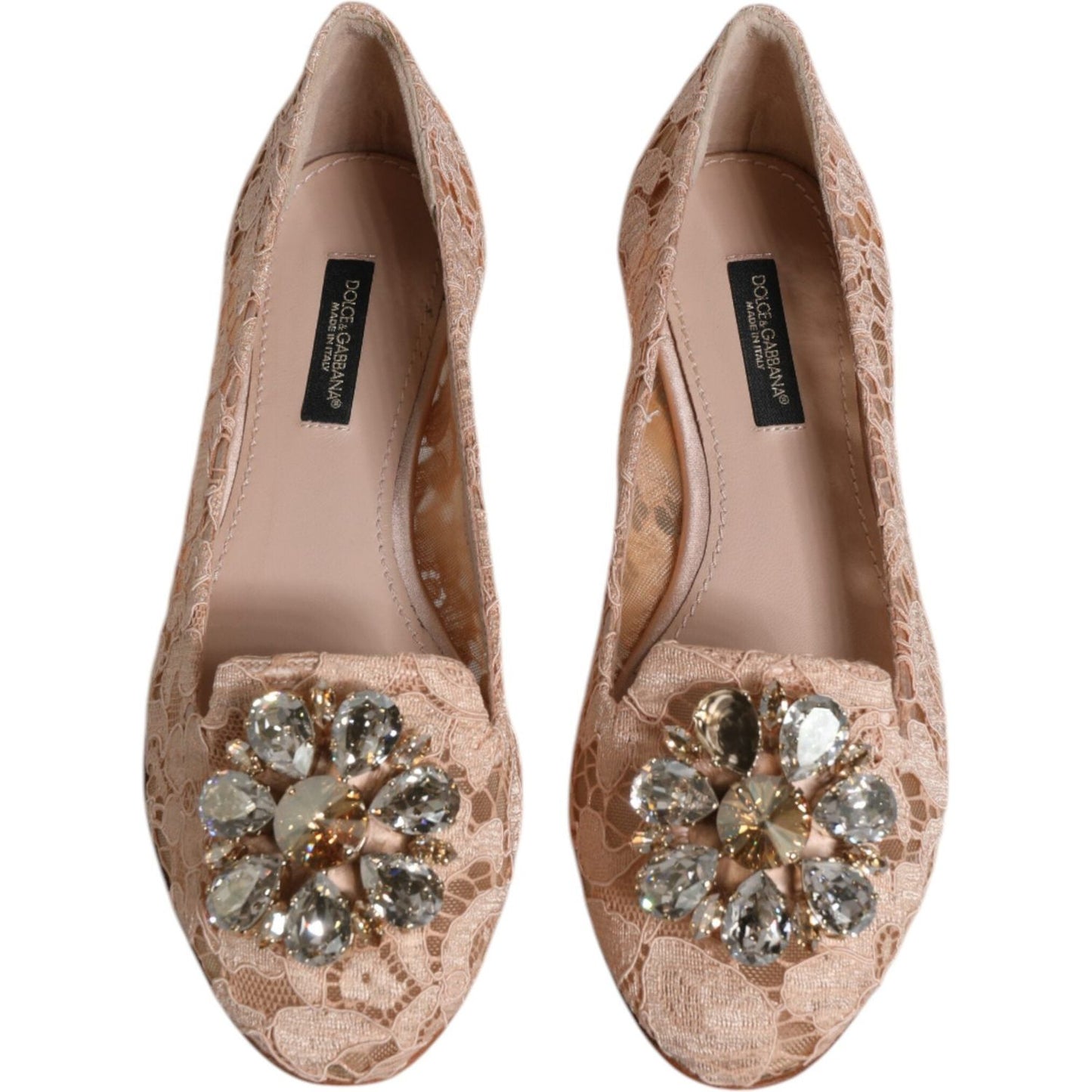 Dolce & Gabbana Dolce & Gabbana Beige Lace Crystal Ballet Flats Loafers Shoes LA12084-34 1728,67345645728,Beige,Dolce & Gabbana,EU34/US4.5,Flat Shoes - Women - Shoes,Material: 56% Viscose 39% Cotton 5% Nylon,Preowned / Defect,Shoes,Women,Women - Shoes