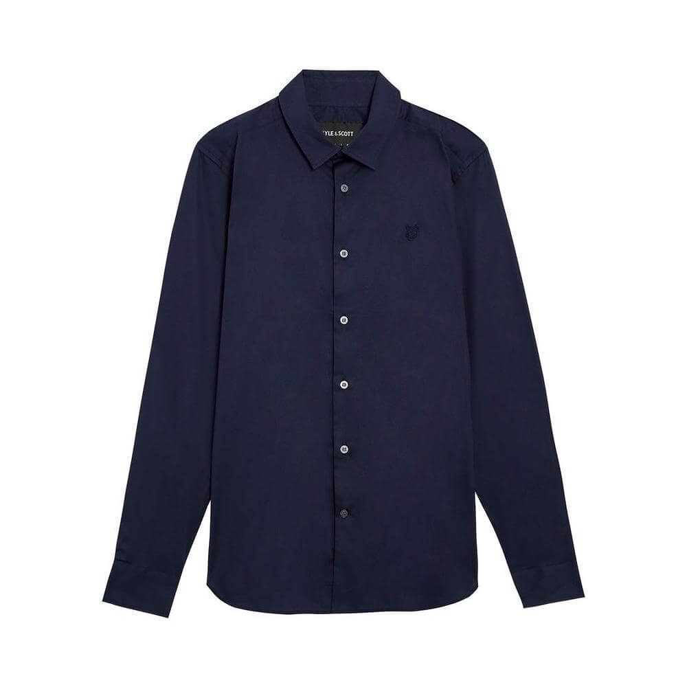 Men's Lyle & Scott blue long sleeve cotton shirt, fall/winter collection, 97% cotton, 3% elastane, classic style.
