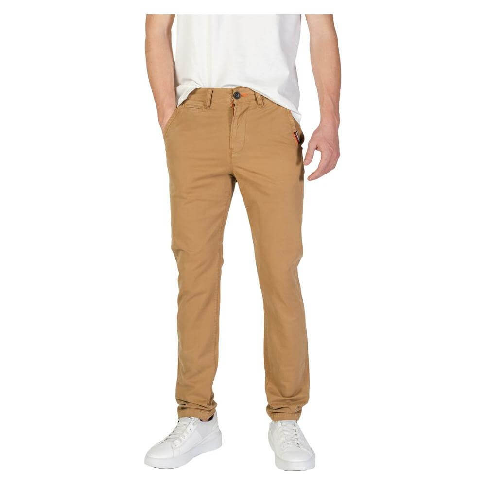 Superdry men's slim beige cotton jeans, fall/winter collection, made with 98% cotton and 2% elastane, casual style.