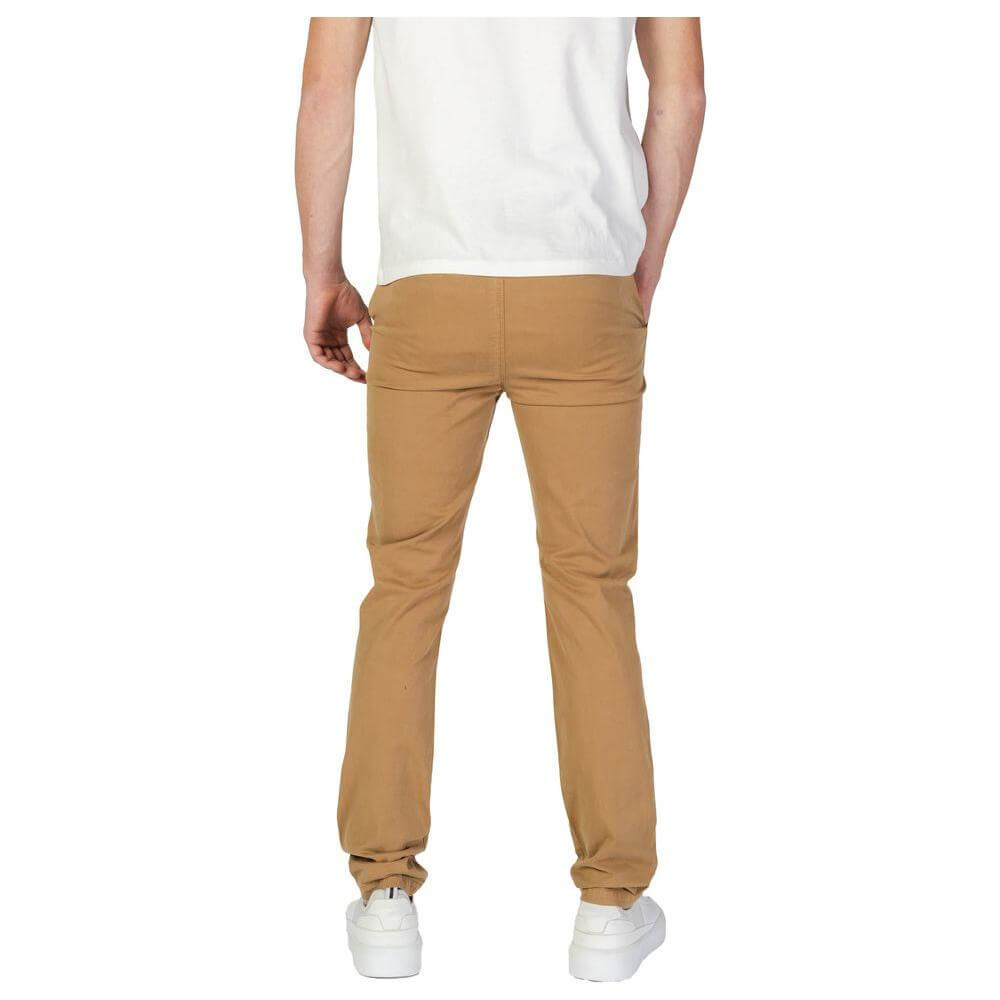 Back view of Superdry men's beige cotton slim pants, fall/winter collection, 98% cotton, 2% elastane for comfort.
