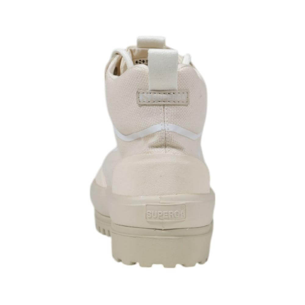 Rear view of Superga beige fabric women's sneaker, featuring 100% textile composition, part of the Autumn/Winter collection.