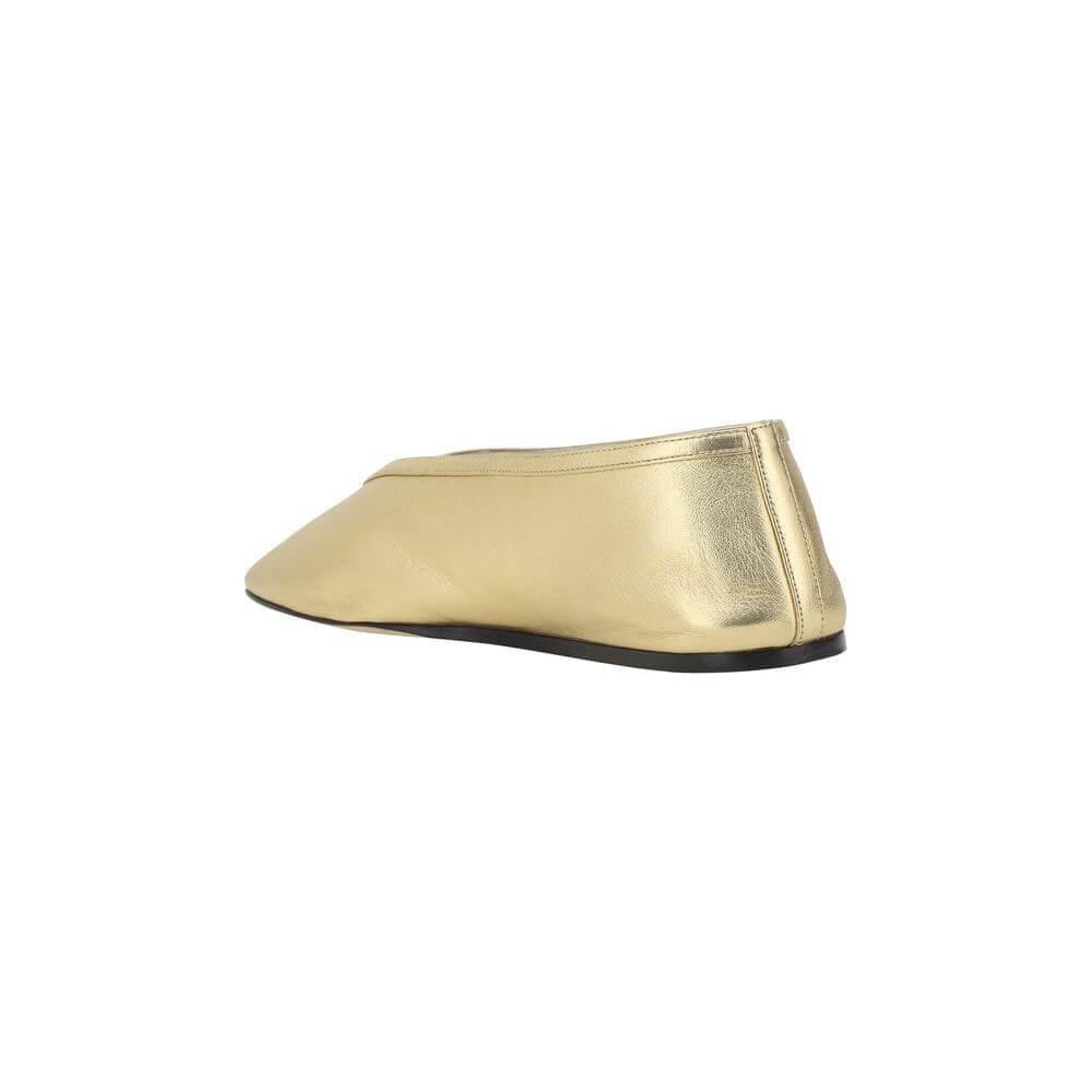 Le Monde Beryl Luna metallic leather ballerina flat with beveled toe and comfortable sole, side view.
