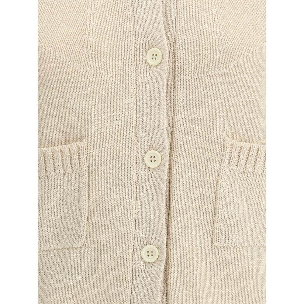 Fabiana Filippi cotton cardigan with button closure and welt pockets, featuring ribbed neck, cuffs, and hem for a casual-chic look.