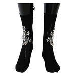 Dolce & Gabbana Black Knitted Floral Clear Crystal Socks SCS50-2