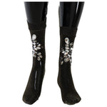 Dolce & Gabbana Black Stretch Floral Clear Crystal Socks SCS57-2