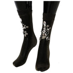 Dolce & Gabbana Black Stretch Floral Clear Crystal Socks SCS57-2