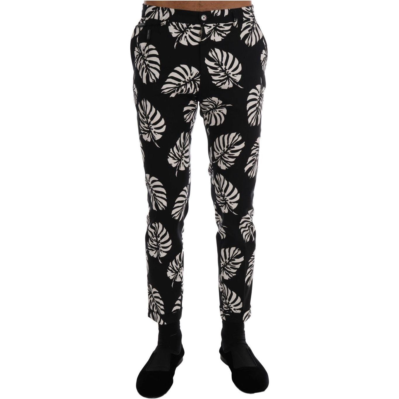 Dolce & Gabbana Slim Fit Leaf Print Ankle Pants Dolce & Gabbana Gray
