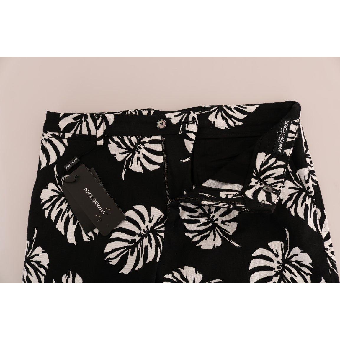 Dolce & Gabbana Slim Fit Leaf Print Ankle Pants Dolce & Gabbana Black